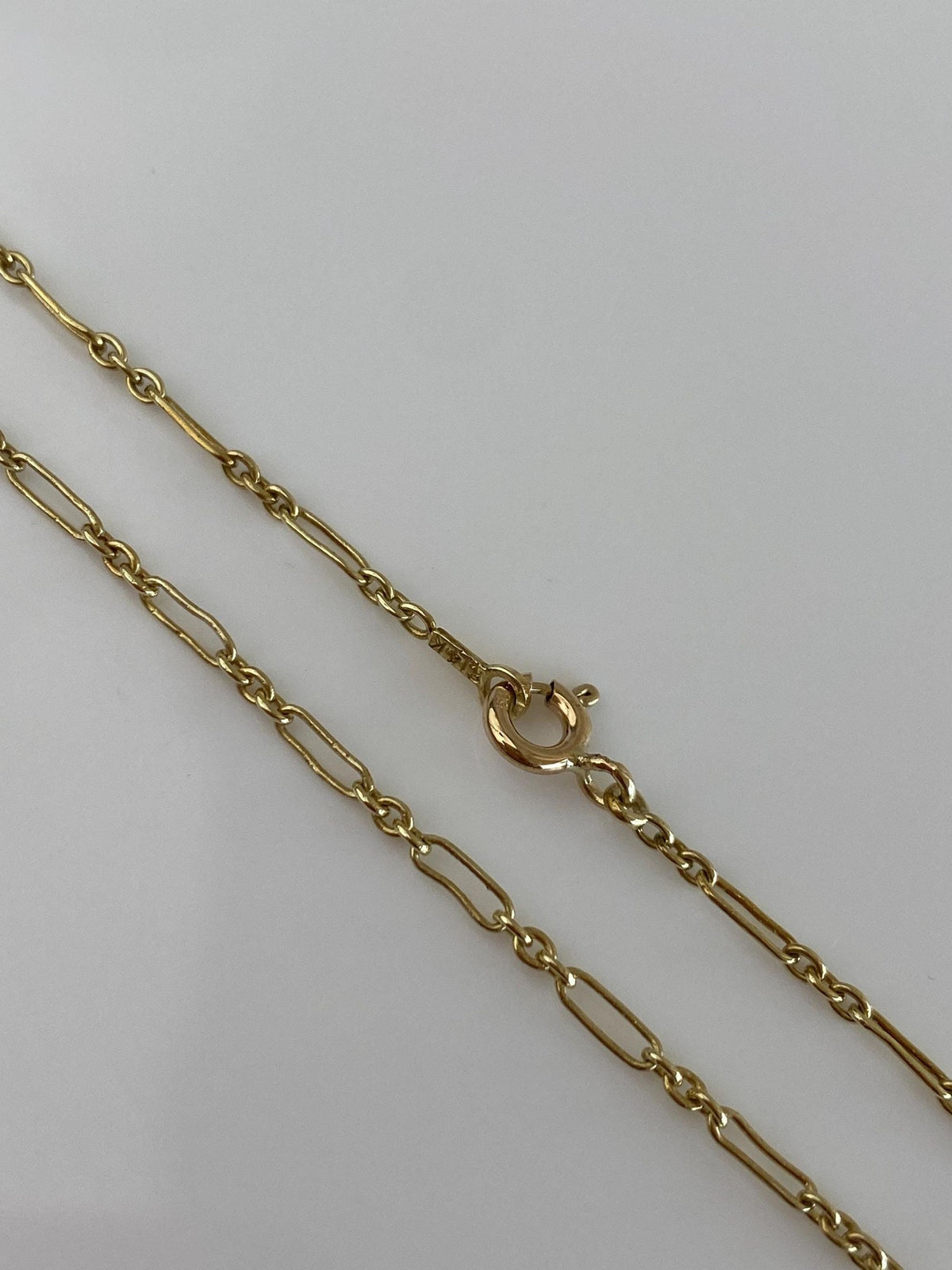 Vintage Solid 14k Yellow Gold Fancy Elongated Chain Necklace - 15 inches