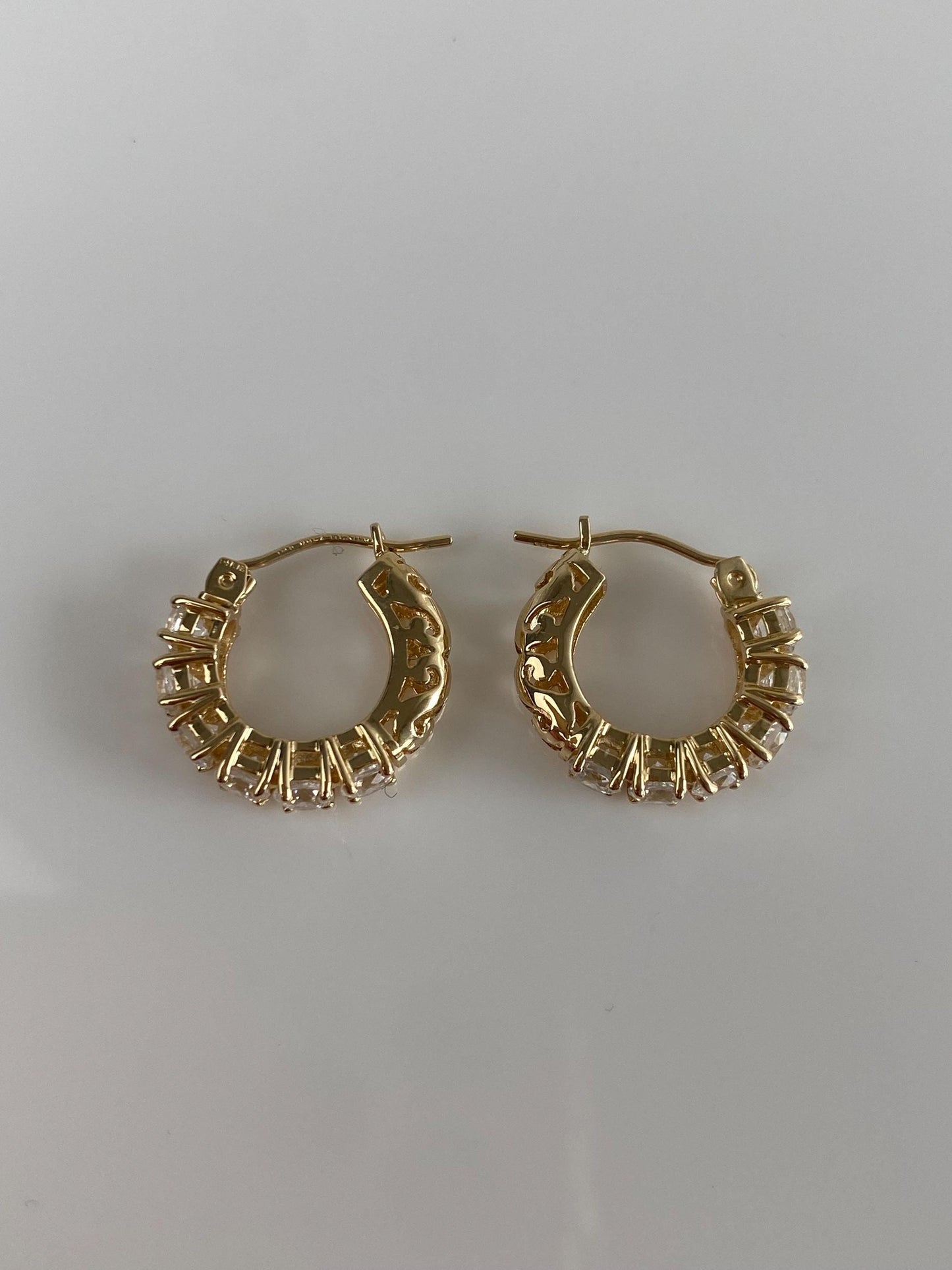 Vintage Solid 14k Yellow Gold Cubic Zirconia Hoop Earrings