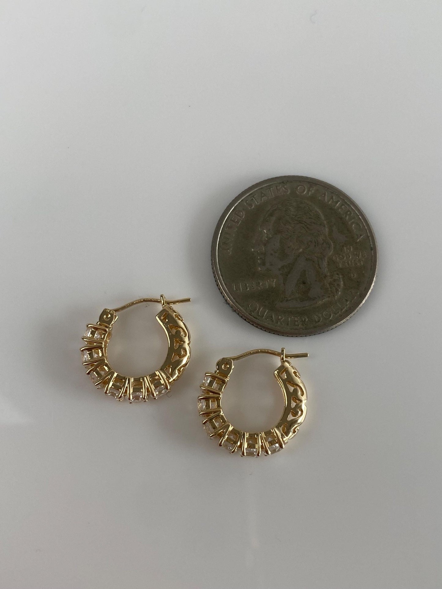 Vintage Solid 14k Yellow Gold Cubic Zirconia Hoop Earrings