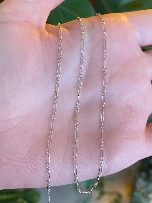 Vintage Solid 14k White Gold Dainty Albert Trombone Chain Necklace - 18.25 inches