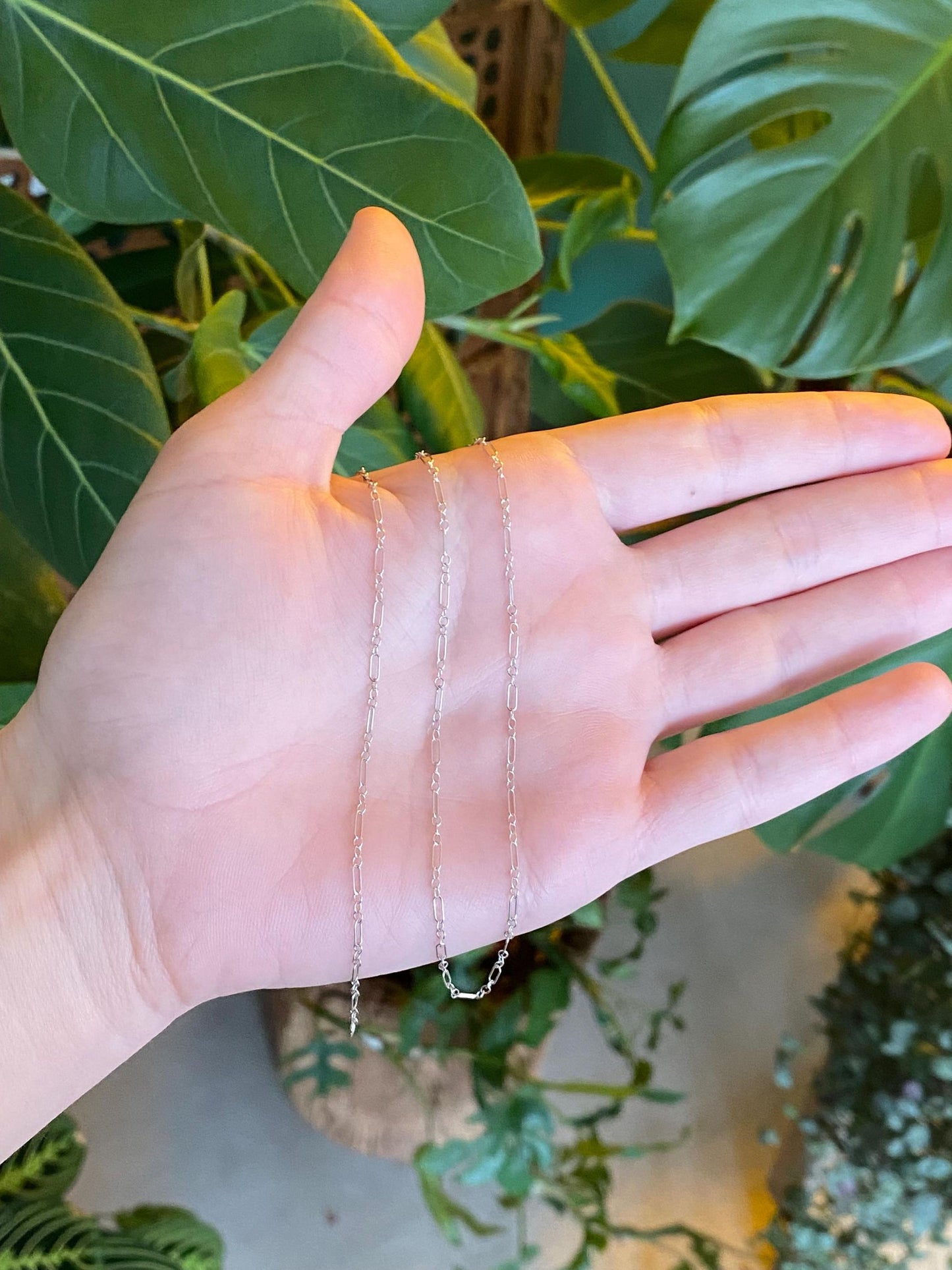 Vintage Solid 14k White Gold Dainty Albert Trombone Chain Necklace - 18.25 inches