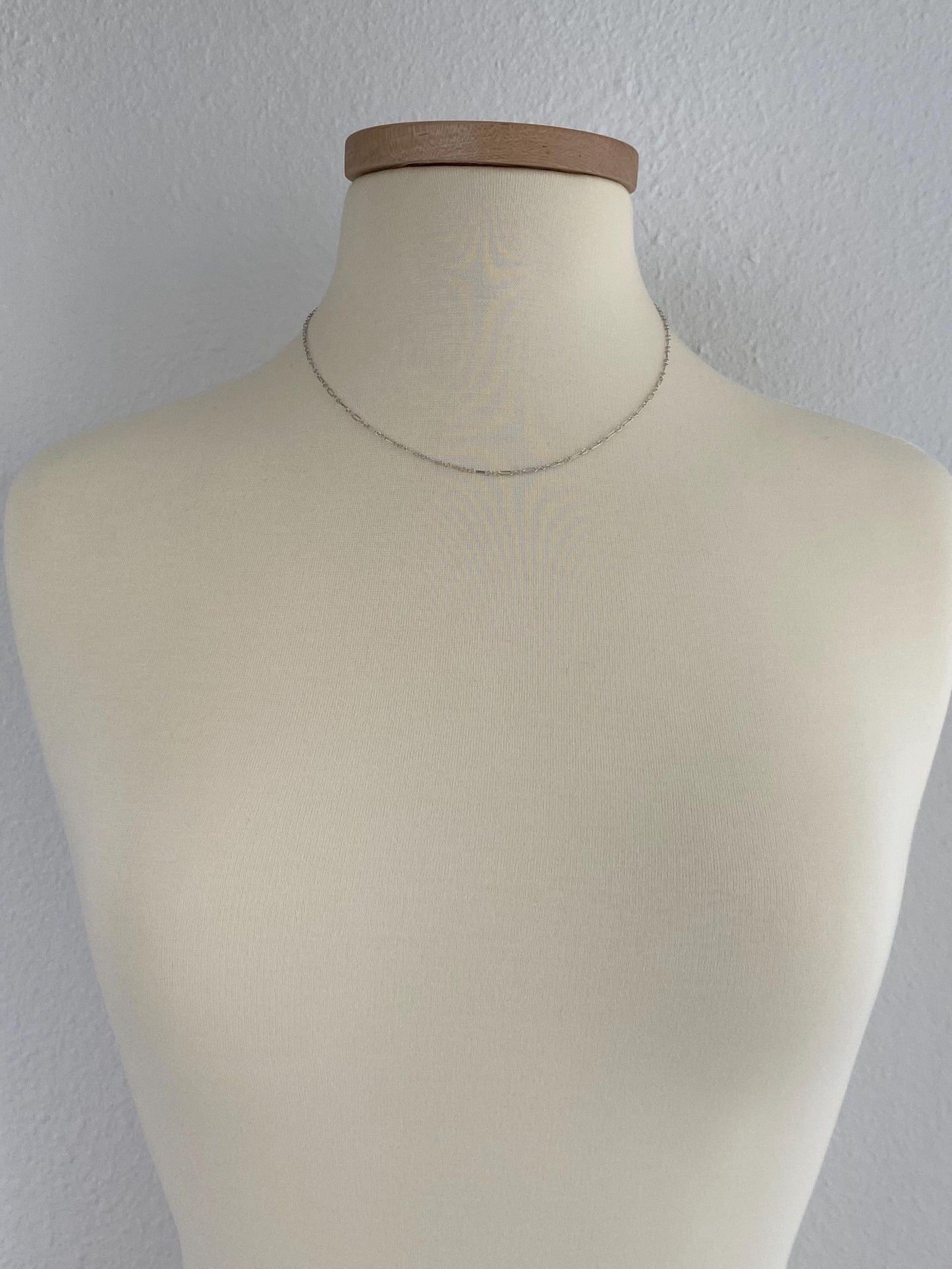 Vintage Solid 14k White Gold Dainty Albert Trombone Chain Necklace - 18.25 inches