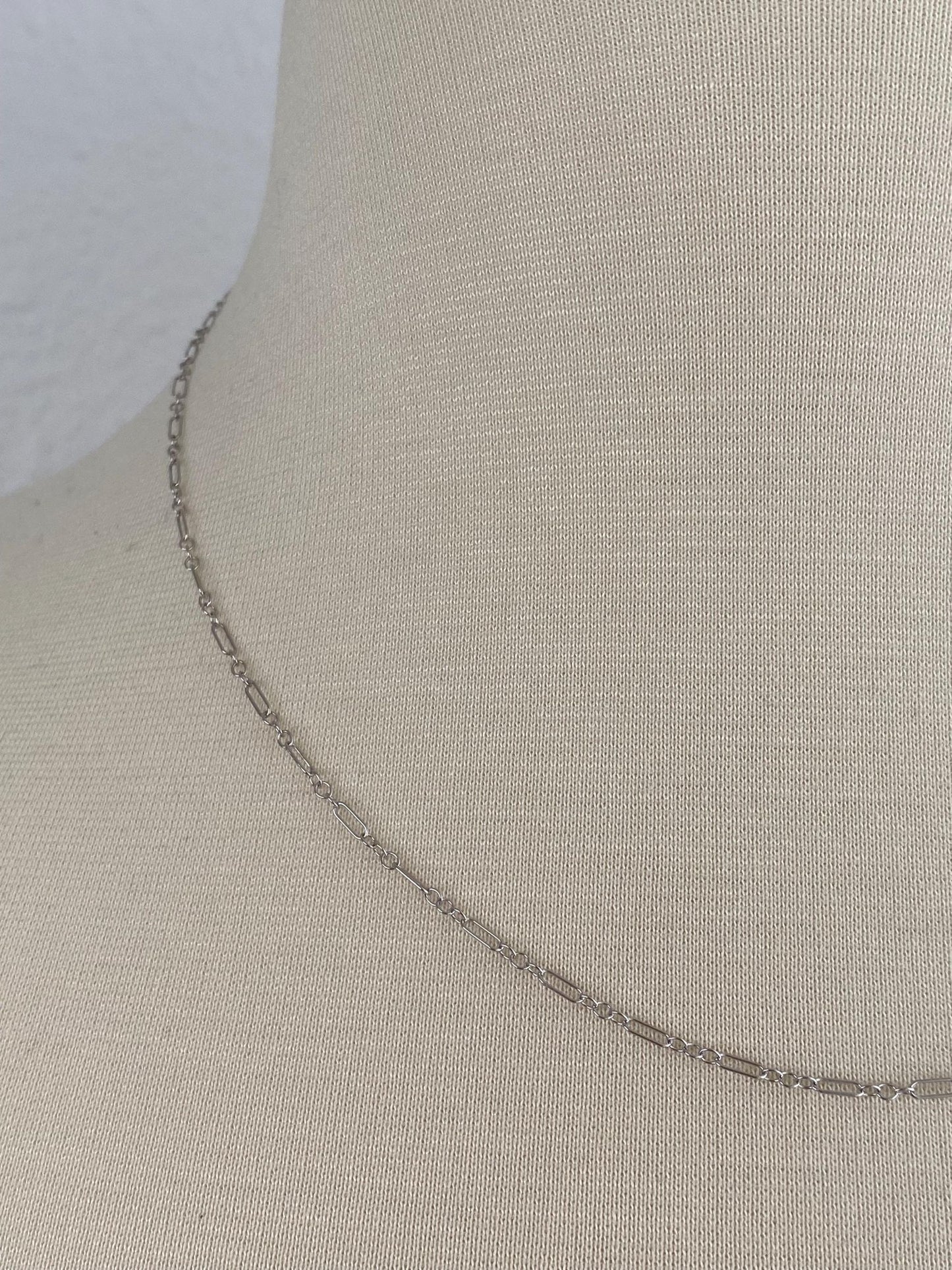 Vintage Solid 14k White Gold Dainty Albert Trombone Chain Necklace - 18.25 inches