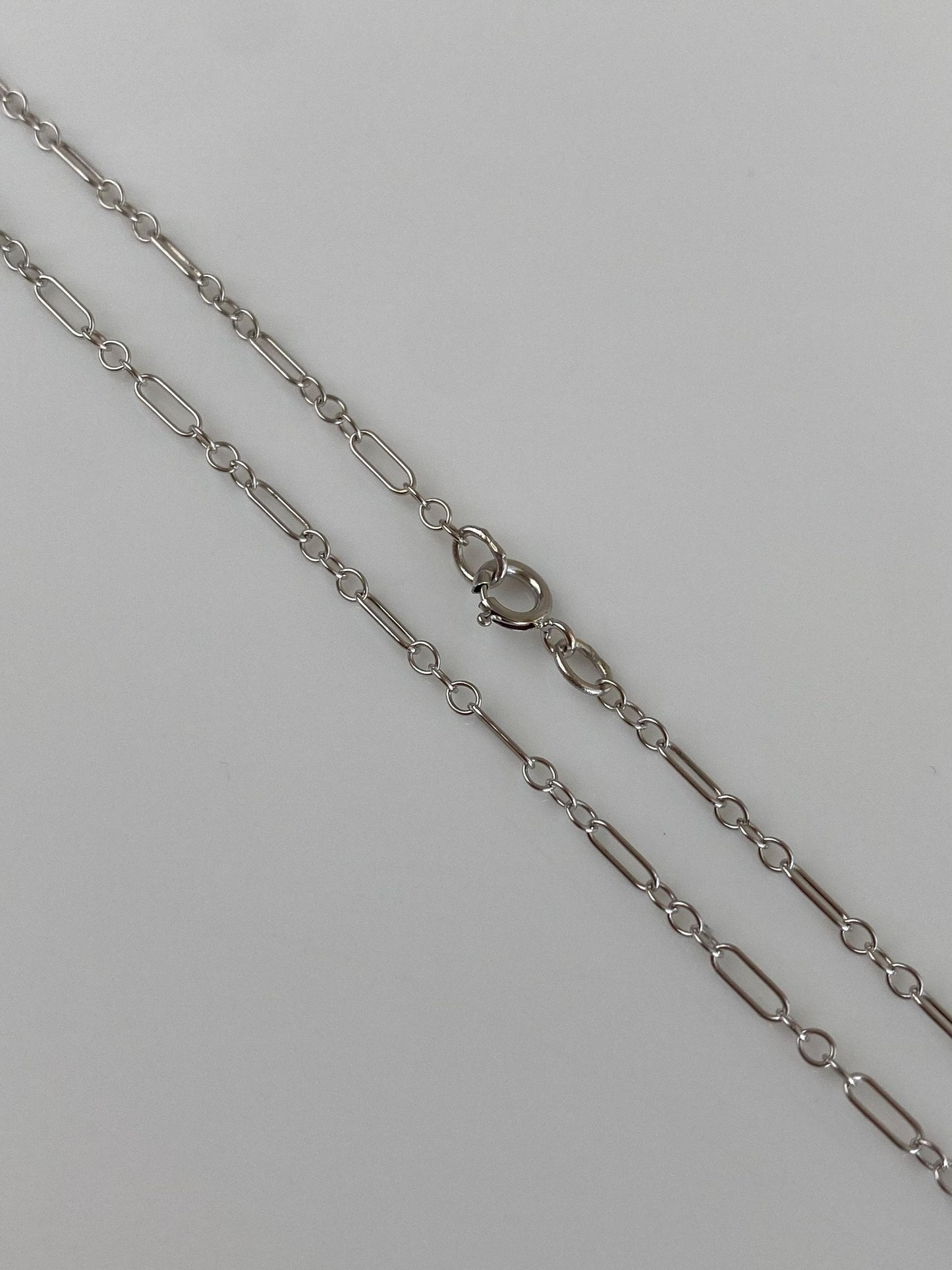 Vintage Solid 14k White Gold Dainty Albert Trombone Chain Necklace - 18.25 inches