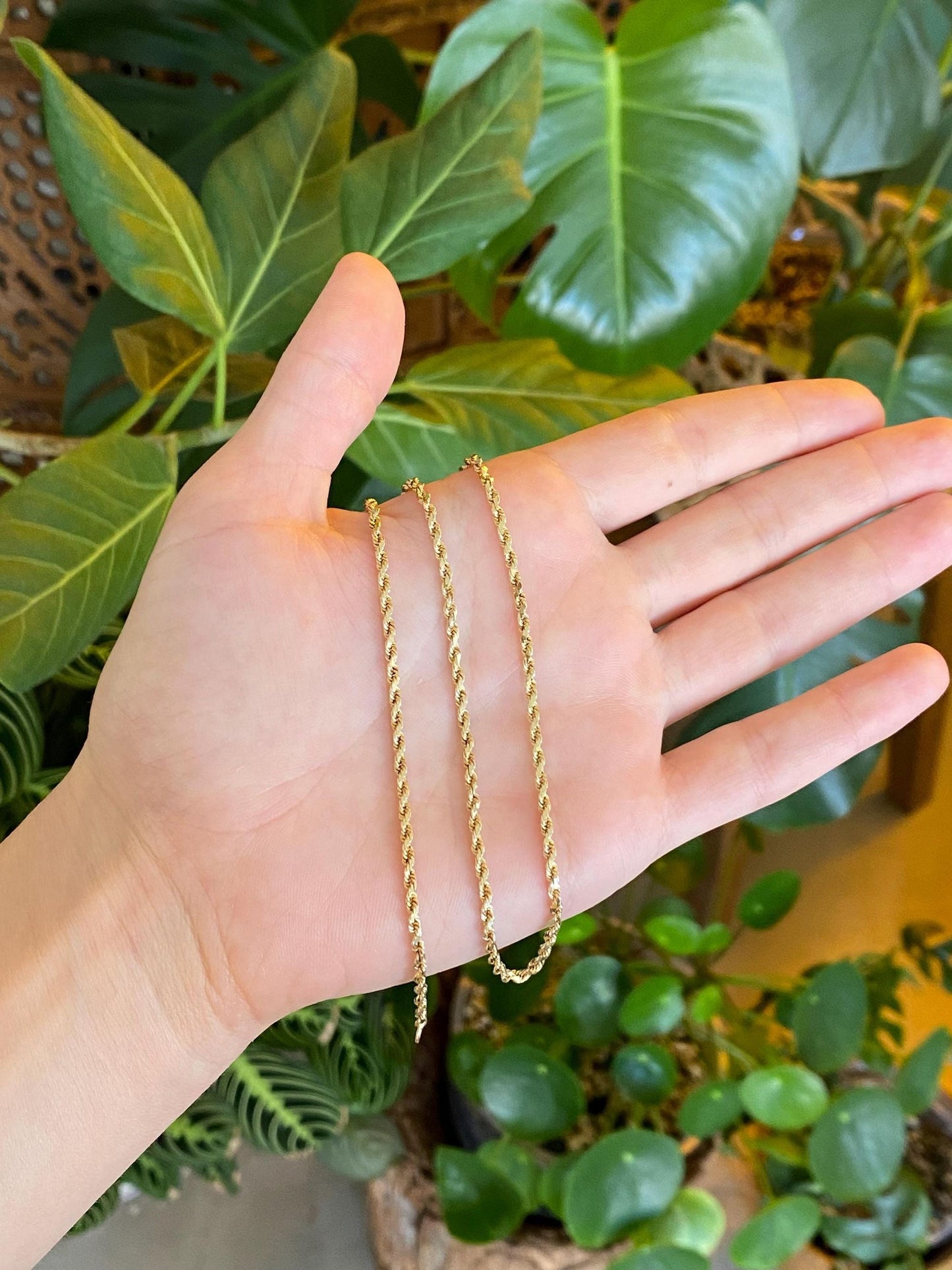 Vintage Solid 14k Yellow Gold Diamond Cut Rope Chain Necklace - 18.75 inches