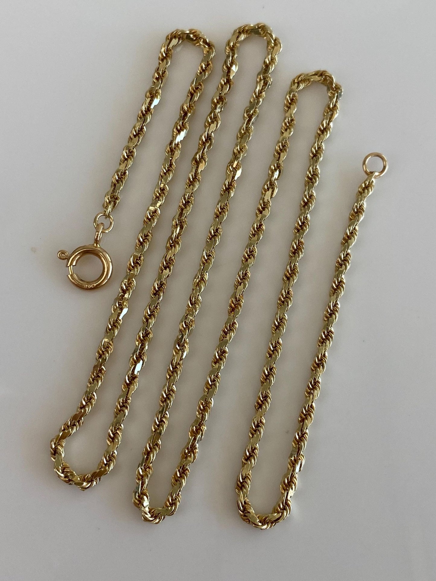 Vintage Solid 14k Yellow Gold Diamond Cut Rope Chain Necklace - 18.75 inches