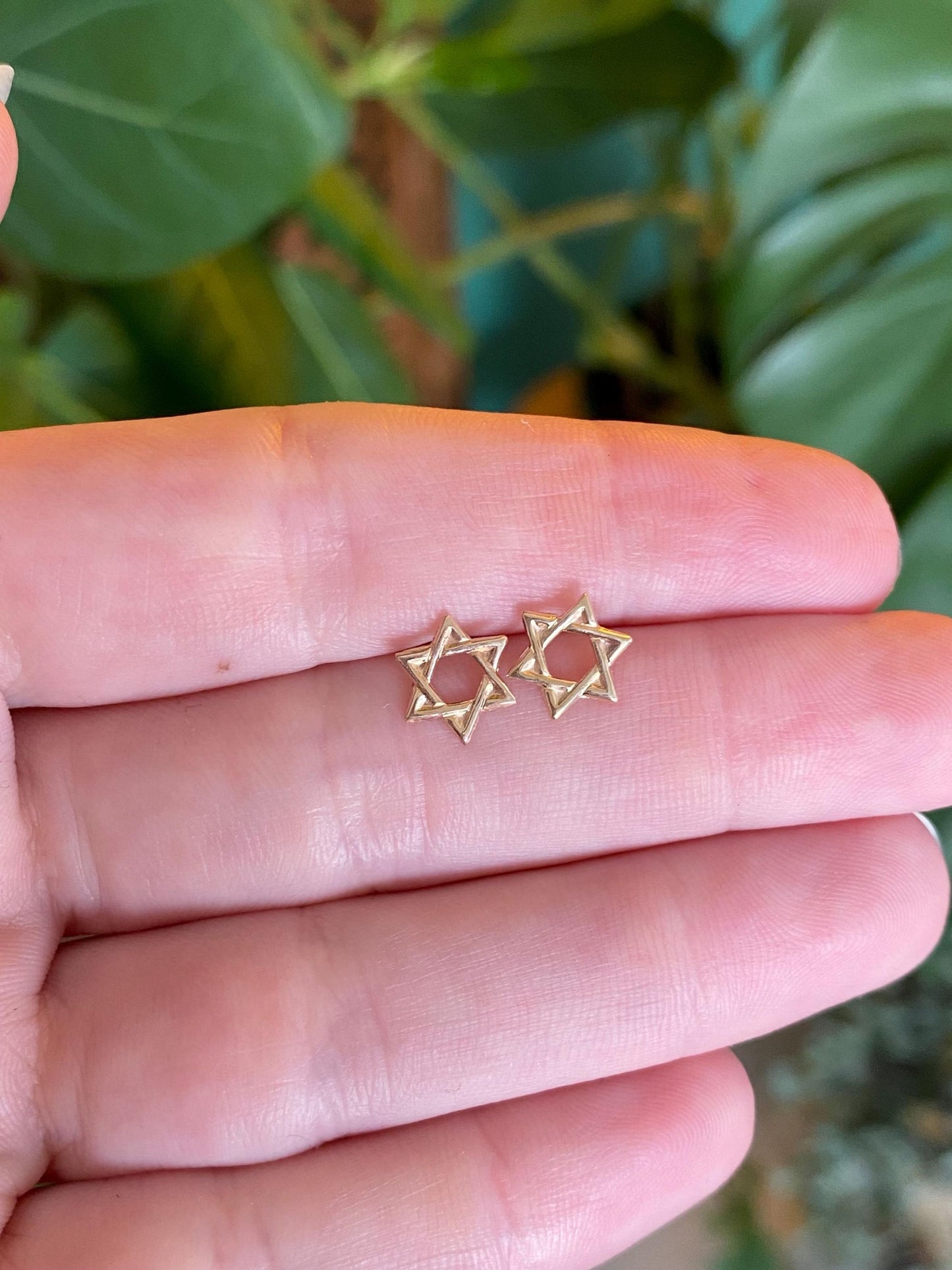 Vintage Solid 14k Yellow Gold Star of David Stud Earrings