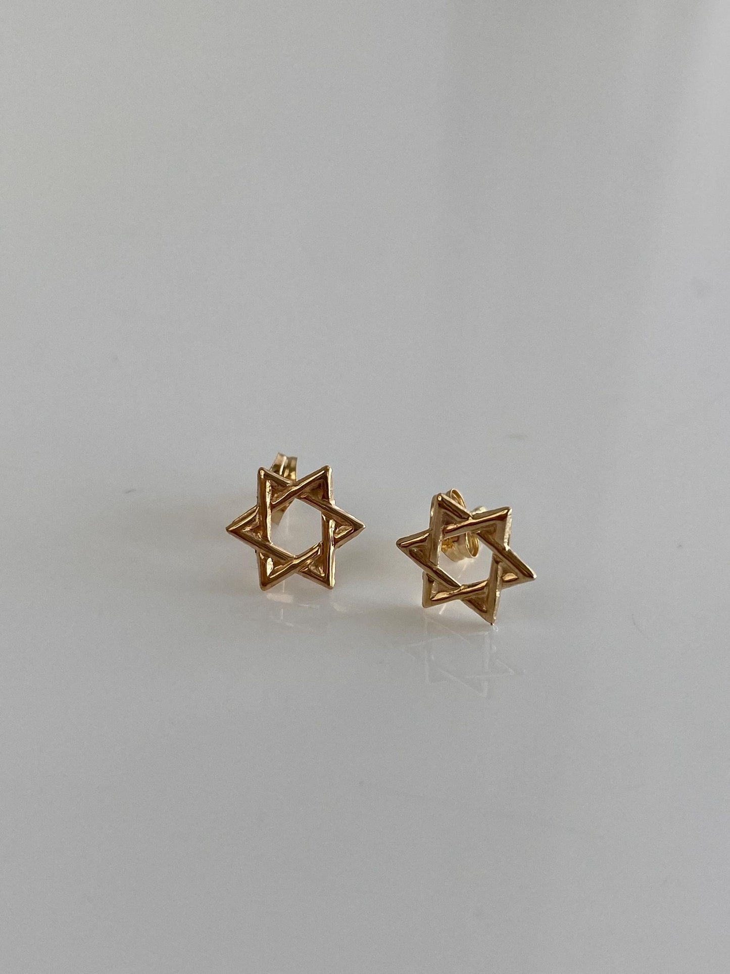 Vintage Solid 14k Yellow Gold Star of David Stud Earrings