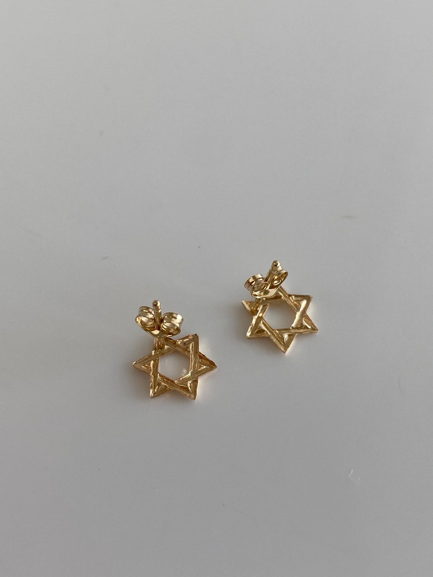 Vintage Solid 14k Yellow Gold Star of David Stud Earrings