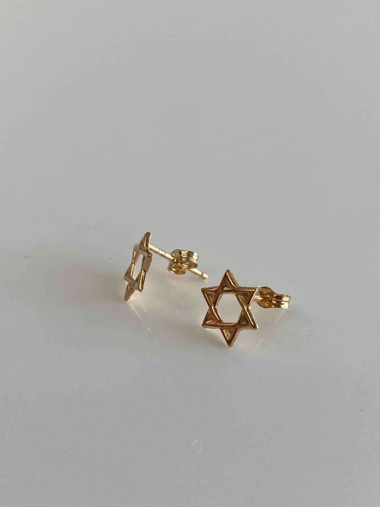 Vintage Solid 14k Yellow Gold Star of David Stud Earrings