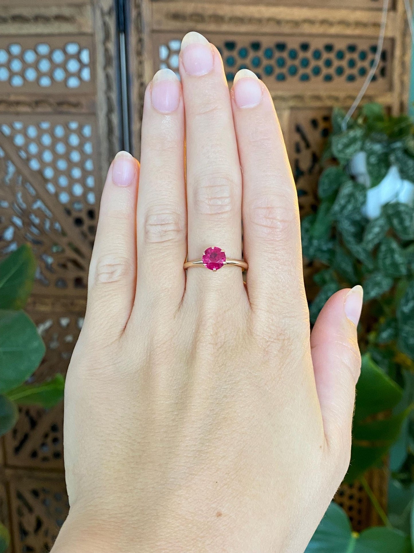 Vintage Solid 14k Yellow Gold Pink Sapphire Ring - Size 8.25