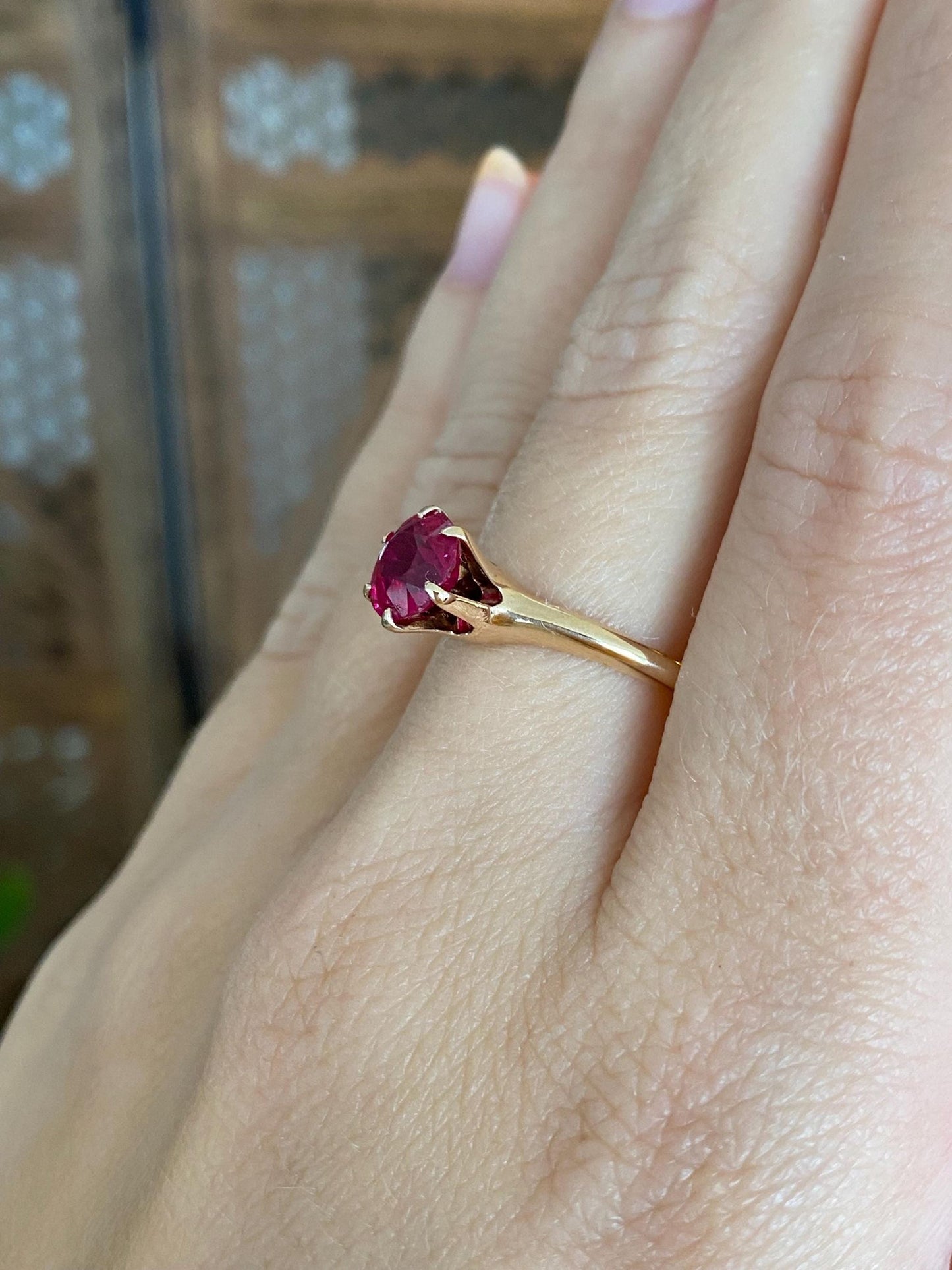 Vintage Solid 14k Yellow Gold Pink Sapphire Ring - Size 8.25