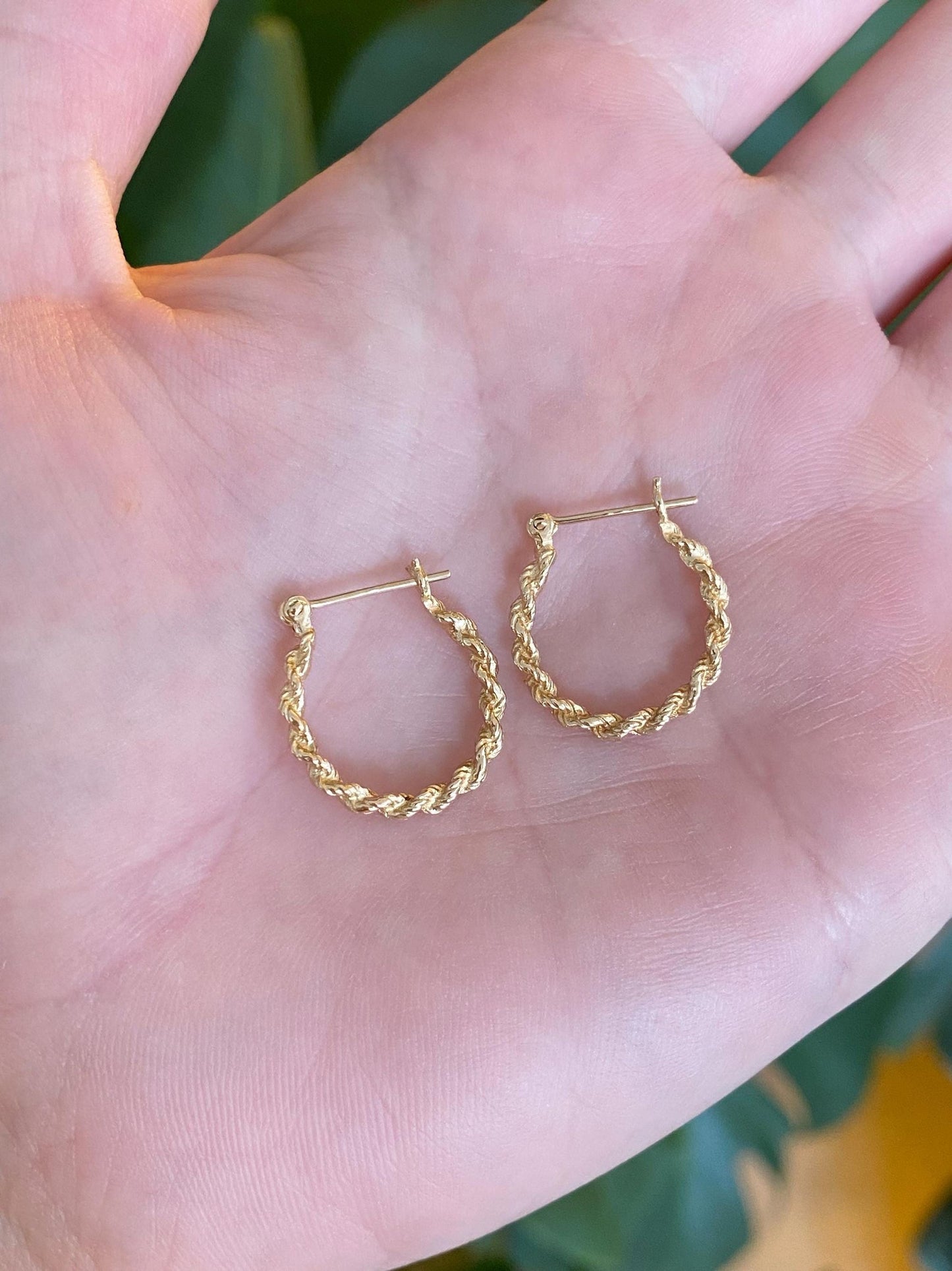 Solid 14k Yellow Gold Rope Chain Hoop Earrings