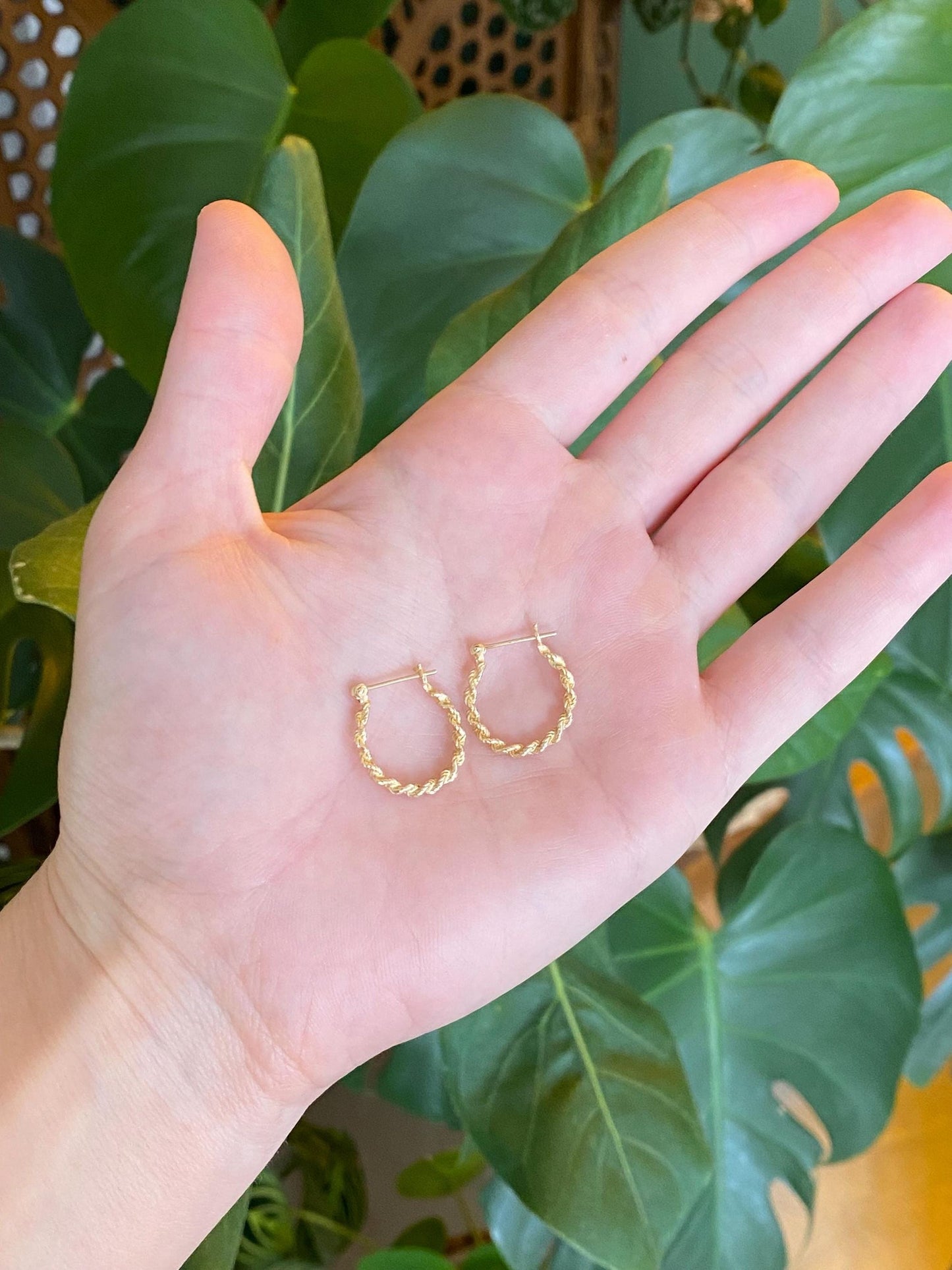 Solid 14k Yellow Gold Rope Chain Hoop Earrings