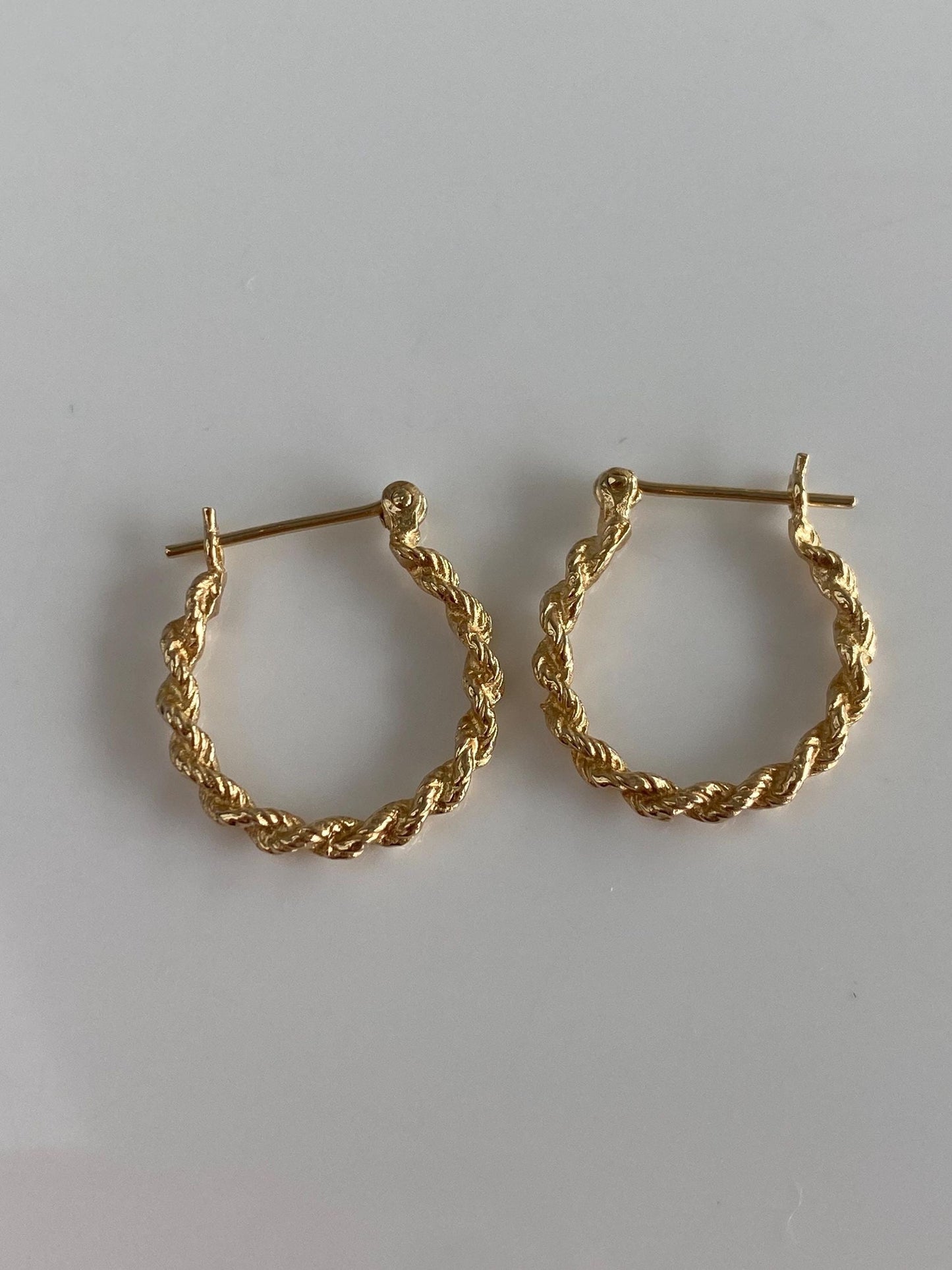 Solid 14k Yellow Gold Rope Chain Hoop Earrings