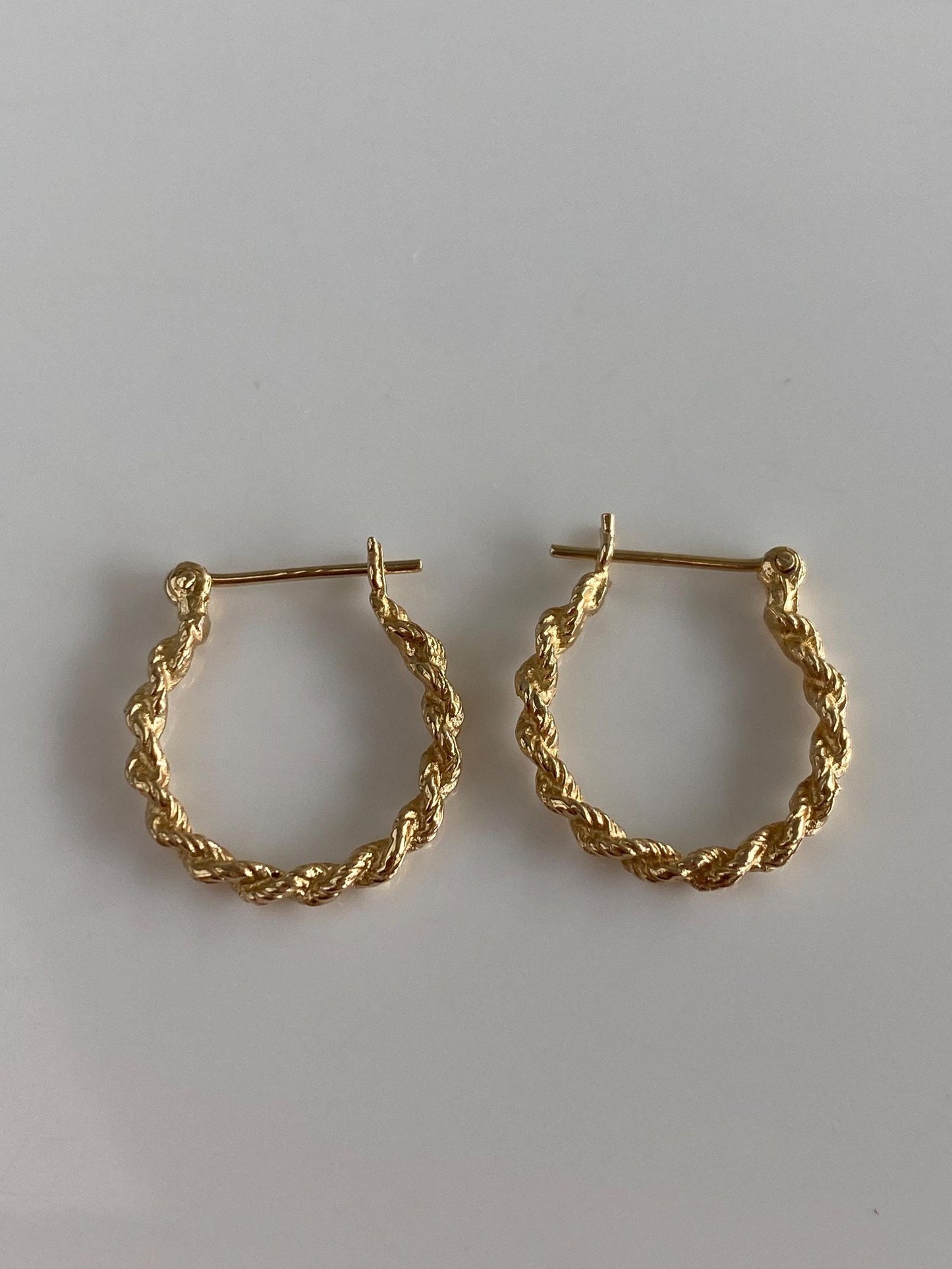 Solid 14k Yellow Gold Rope Chain Hoop Earrings