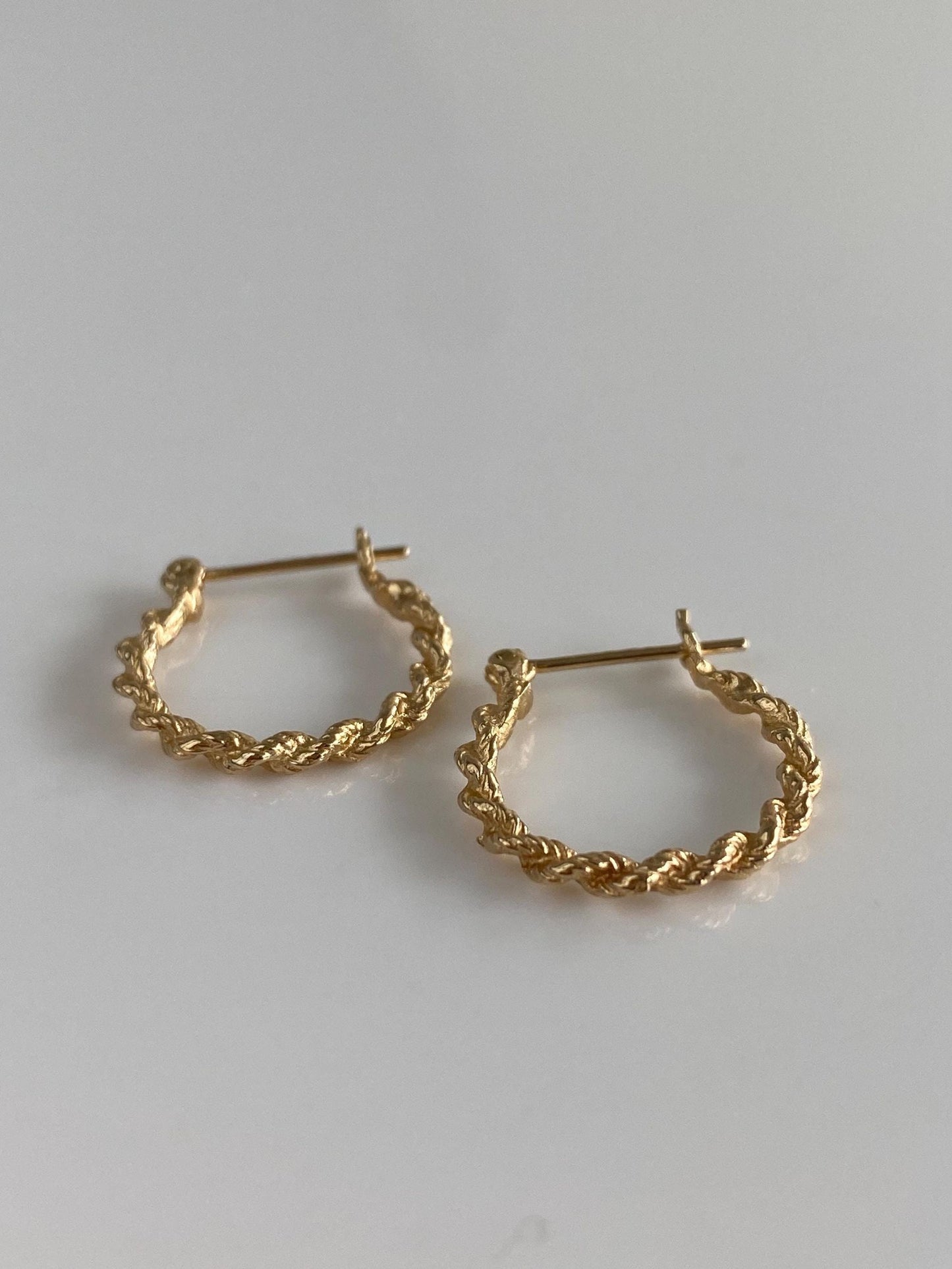 Solid 14k Yellow Gold Rope Chain Hoop Earrings