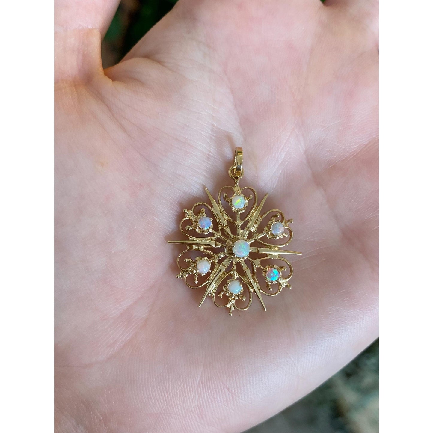 Solid 14k Yellow Gold Opal Cluster Charm