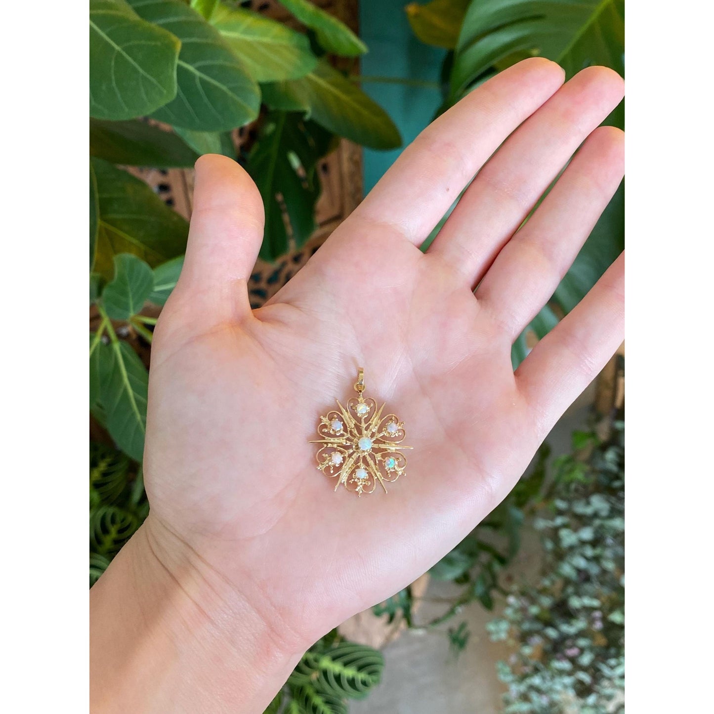 Solid 14k Yellow Gold Opal Cluster Charm