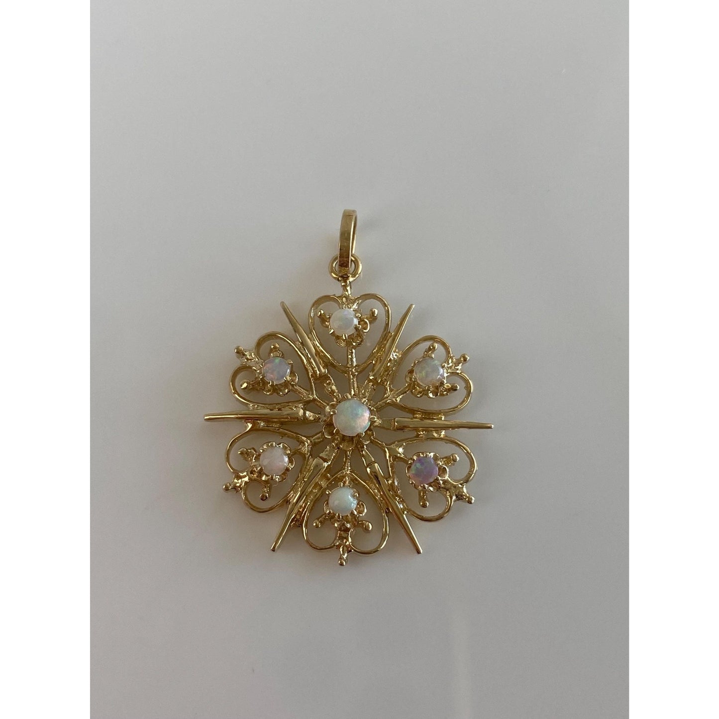 Solid 14k Yellow Gold Opal Cluster Charm