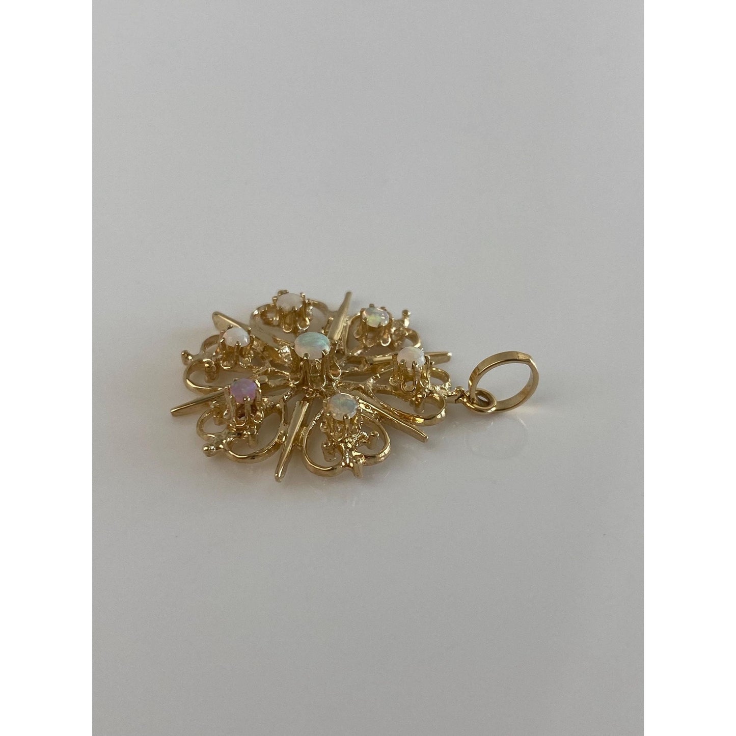 Solid 14k Yellow Gold Opal Cluster Charm