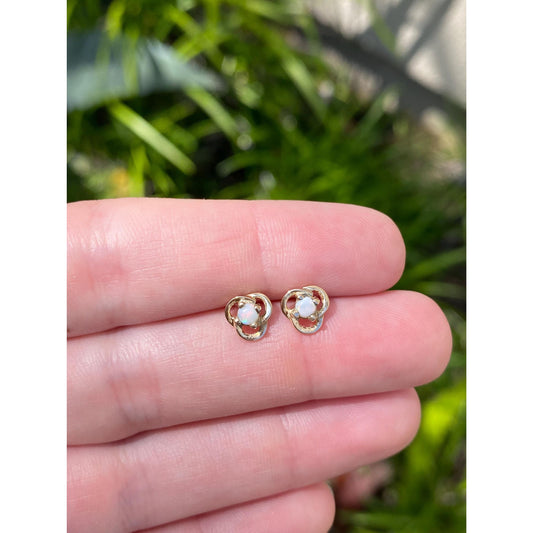 Vintage Solid 14k Yellow Gold Opal Knot Stud Earrings