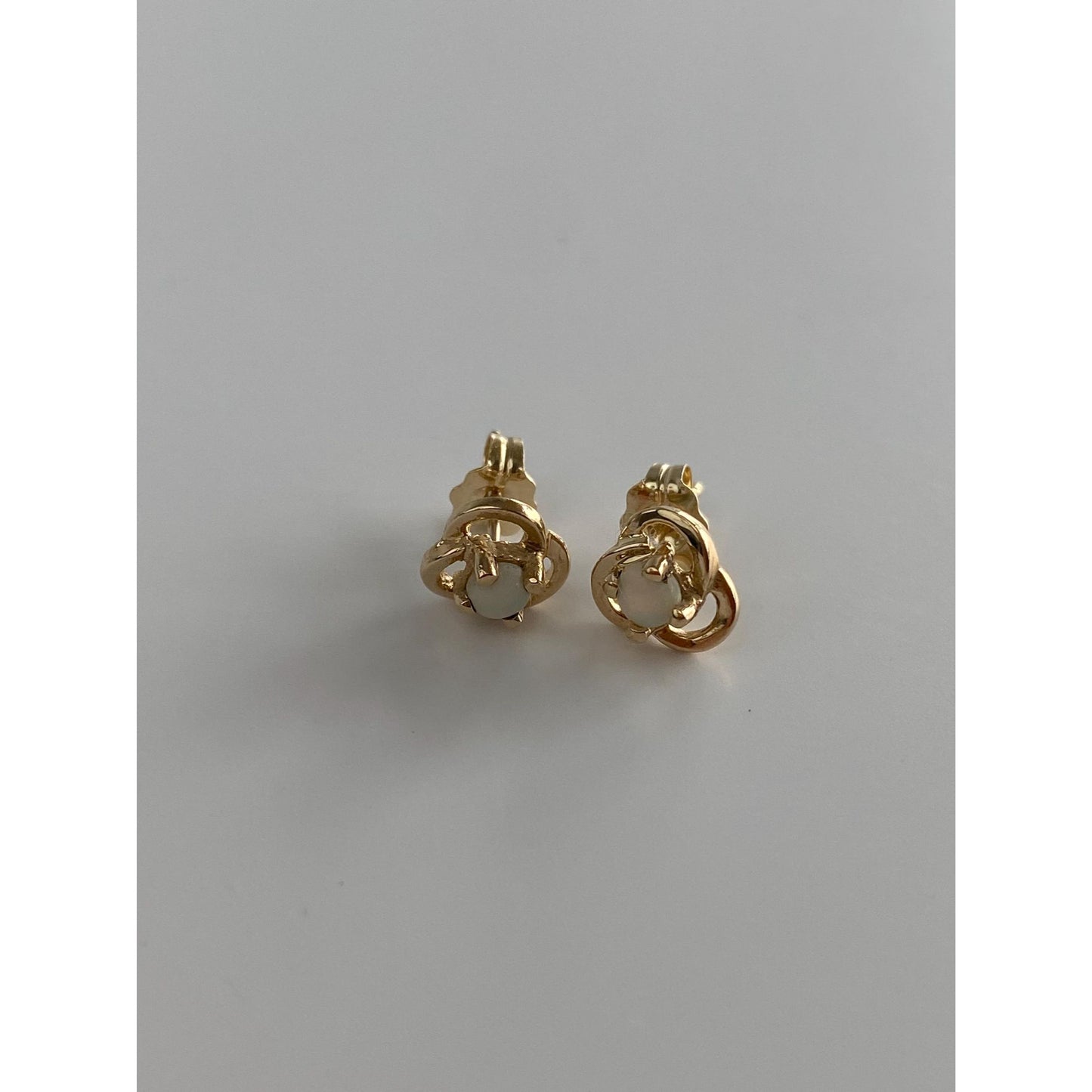 Vintage Solid 14k Yellow Gold Opal Knot Stud Earrings