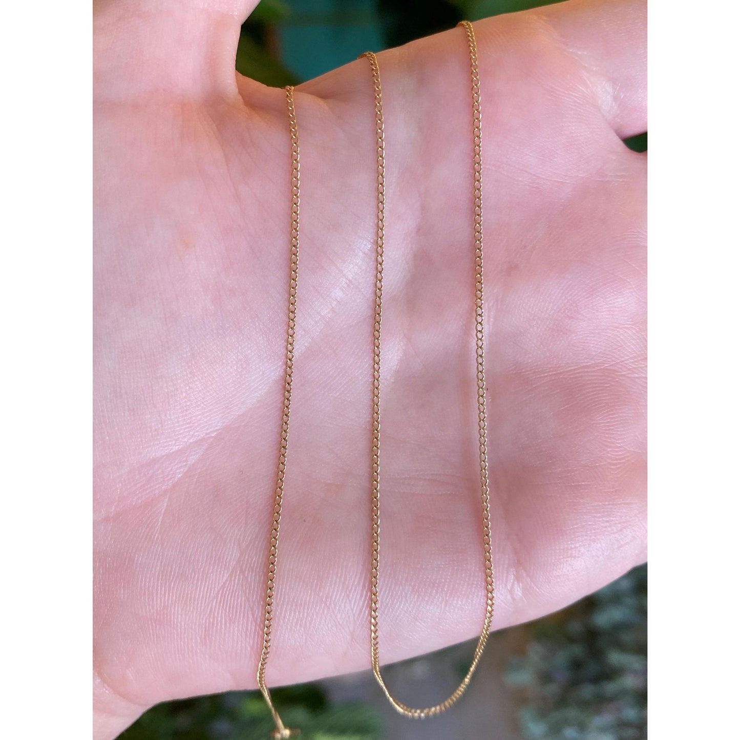 Vintage Solid 14k Yellow Gold Dainty Elongated Curb Chain Necklace - 18.75 inches