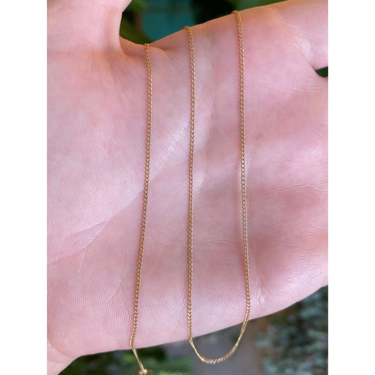 Vintage Solid 14k Yellow Gold Dainty Elongated Curb Chain Necklace - 18.75 inches