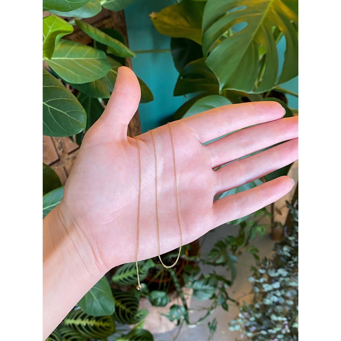 Vintage Solid 14k Yellow Gold Dainty Elongated Curb Chain Necklace - 18.75 inches