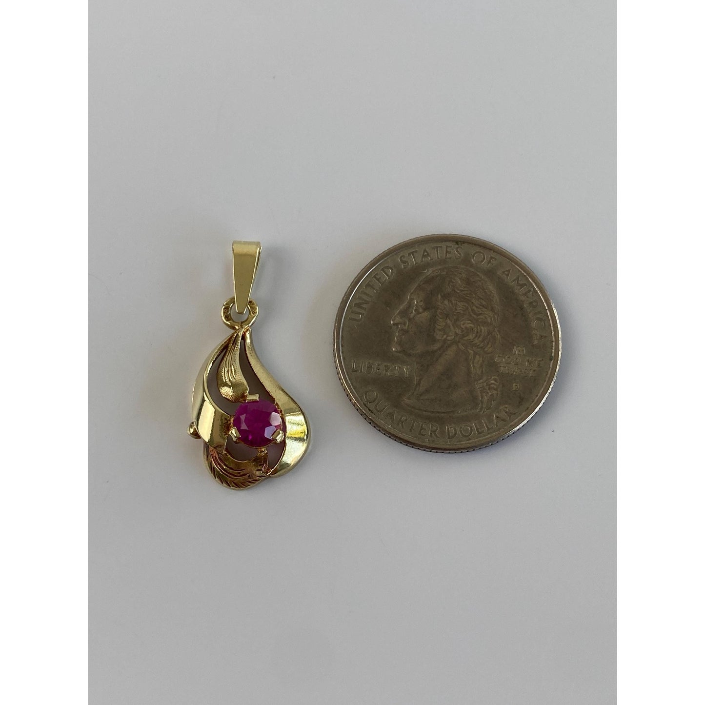Vintage Solid 14k Yellow Gold Pink Sapphire Swirl Charm