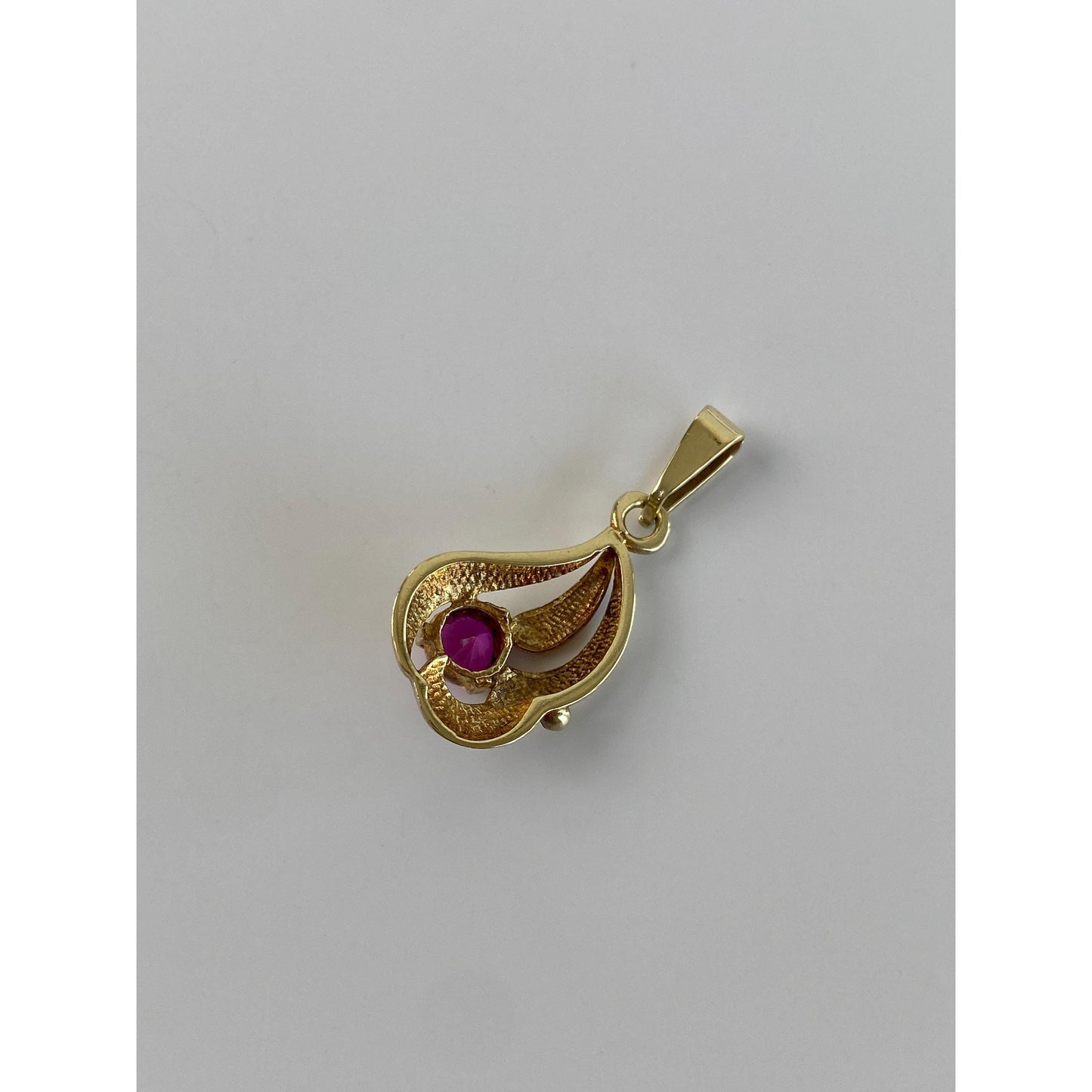 Vintage Solid 14k Yellow Gold Pink Sapphire Swirl Charm