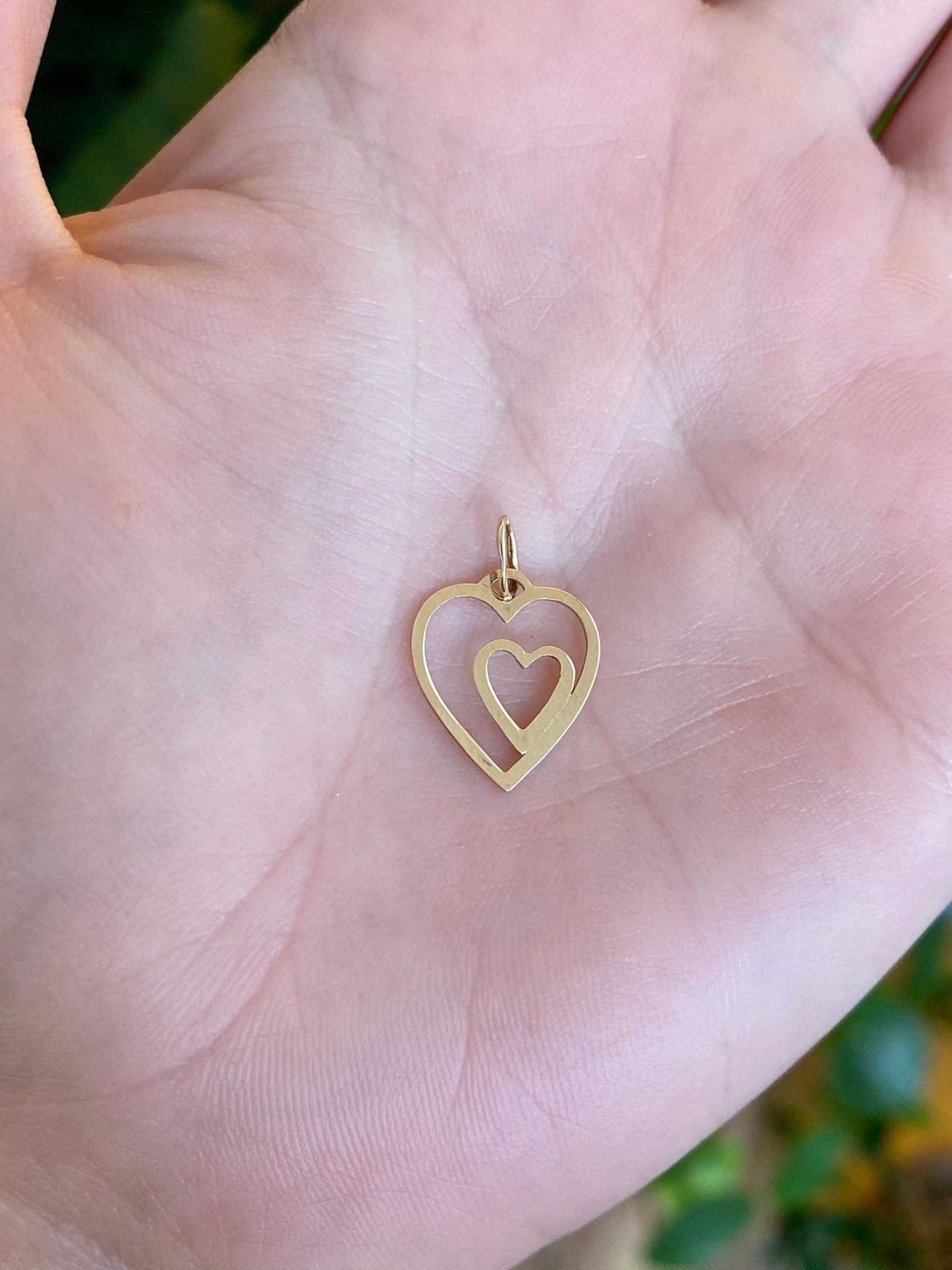 Solid 14k Yellow Gold Open Hearts Charm