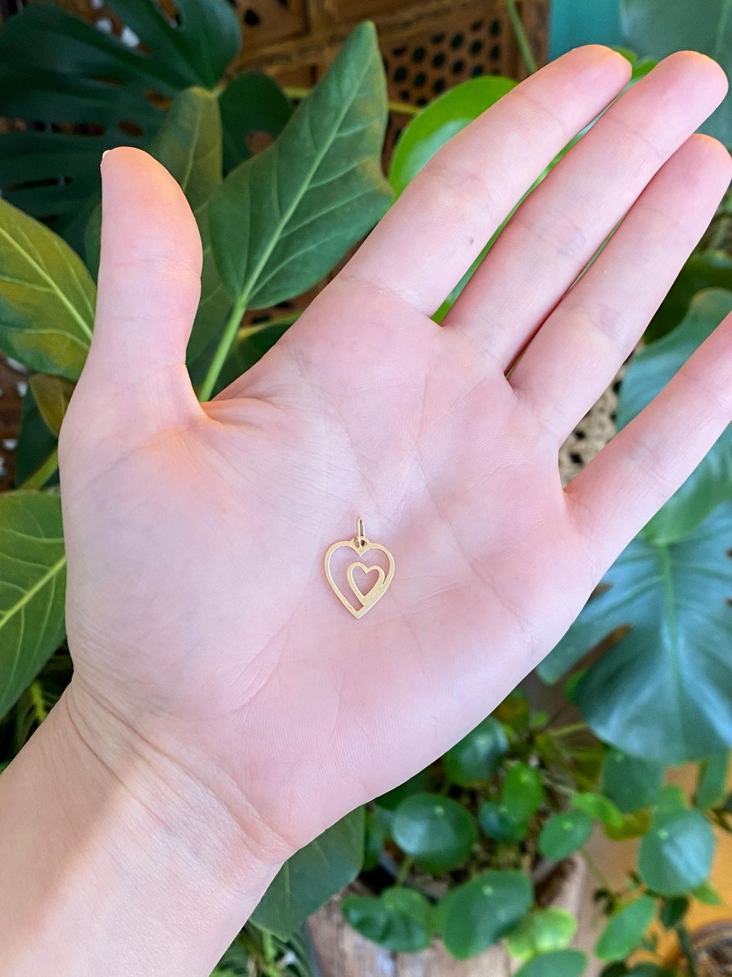 Solid 14k Yellow Gold Open Hearts Charm