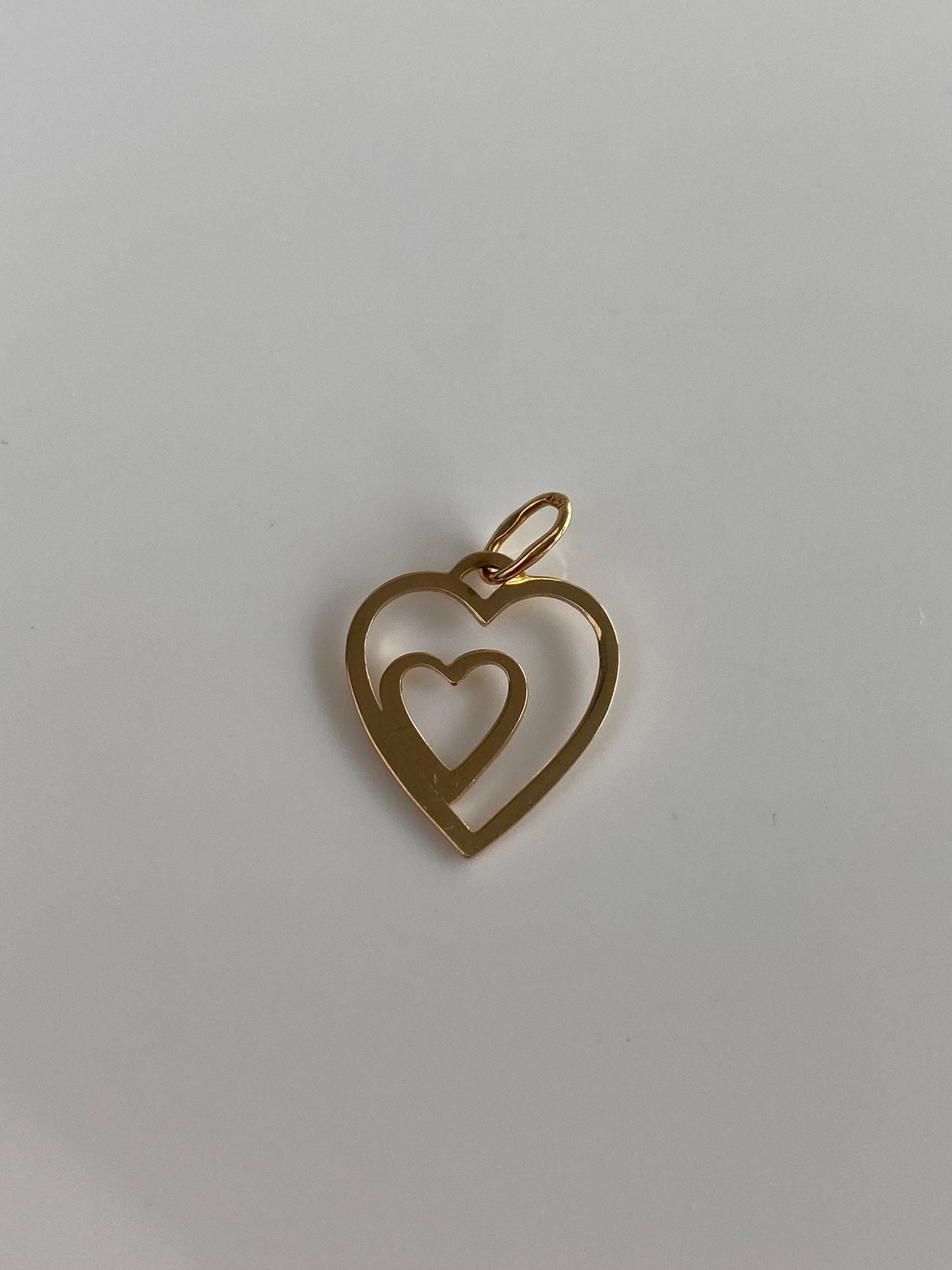 Solid 14k Yellow Gold Open Hearts Charm