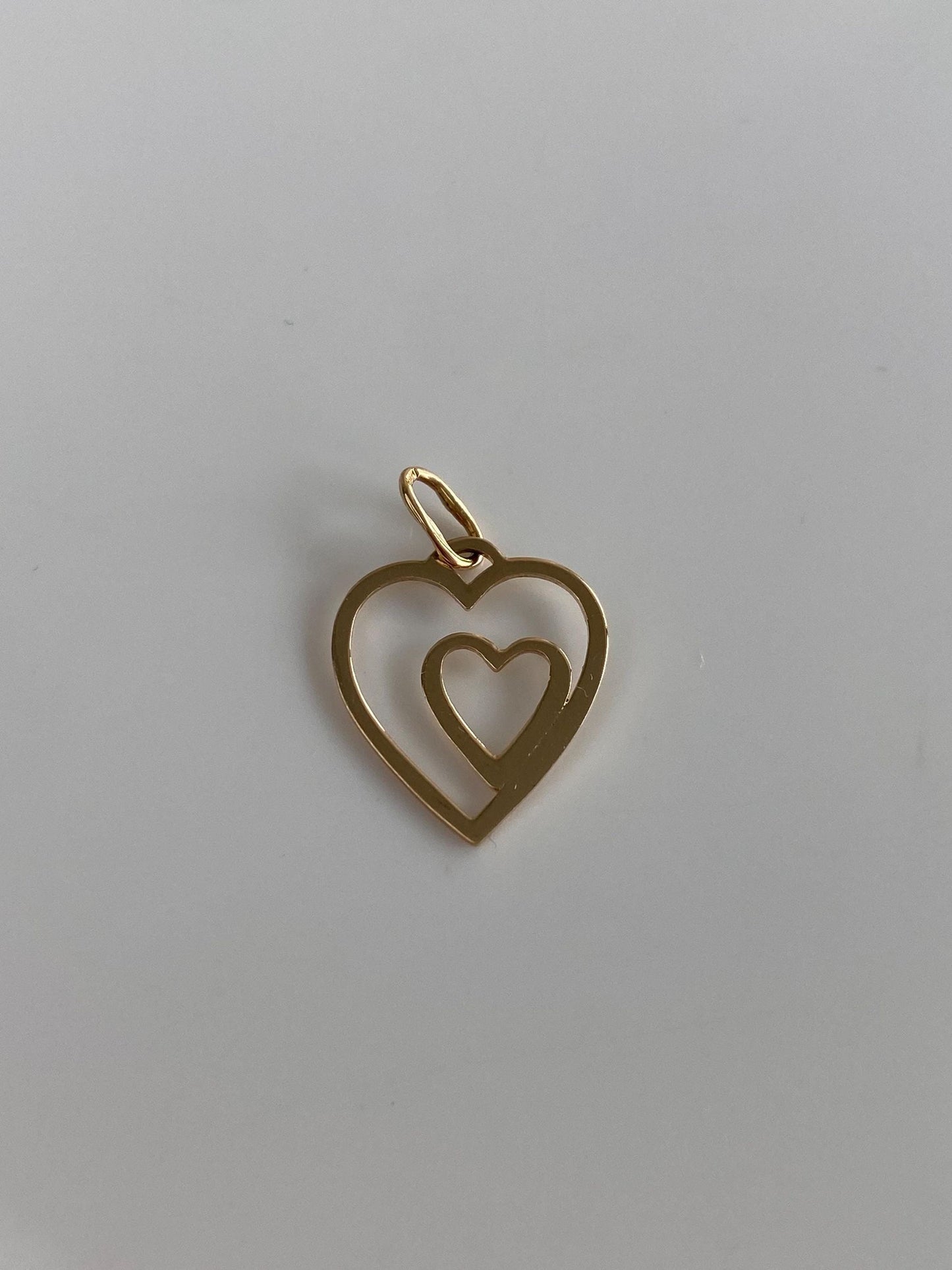 Solid 14k Yellow Gold Open Hearts Charm