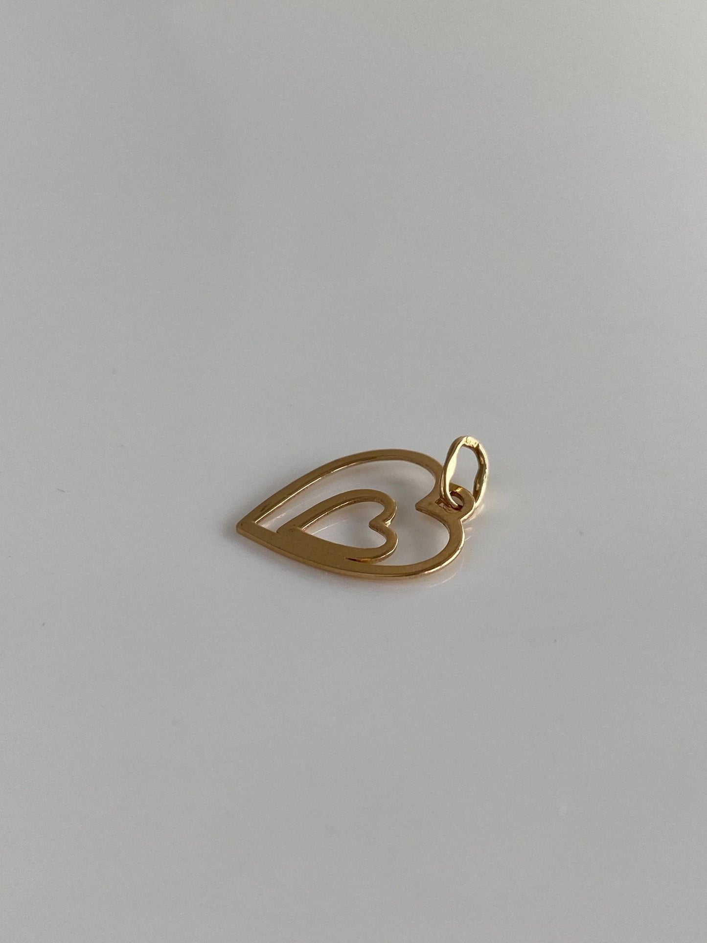 Solid 14k Yellow Gold Open Hearts Charm