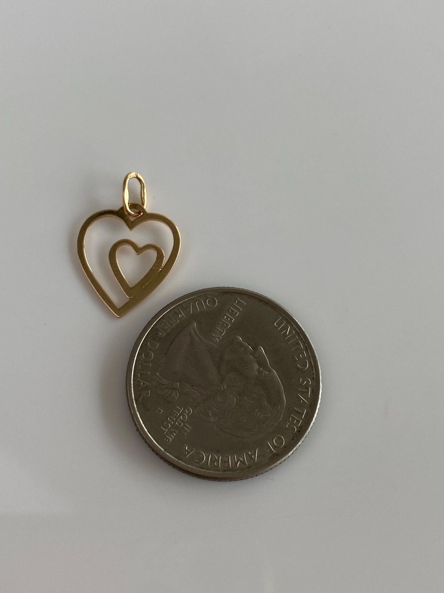Solid 14k Yellow Gold Open Hearts Charm