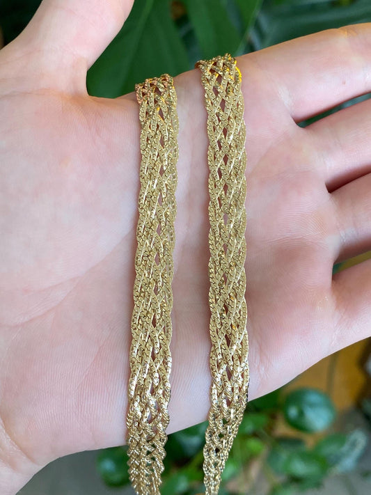 Vintage Solid 14k Yellow Gold Woven Flat Chain Necklace - 19-16.5 inches