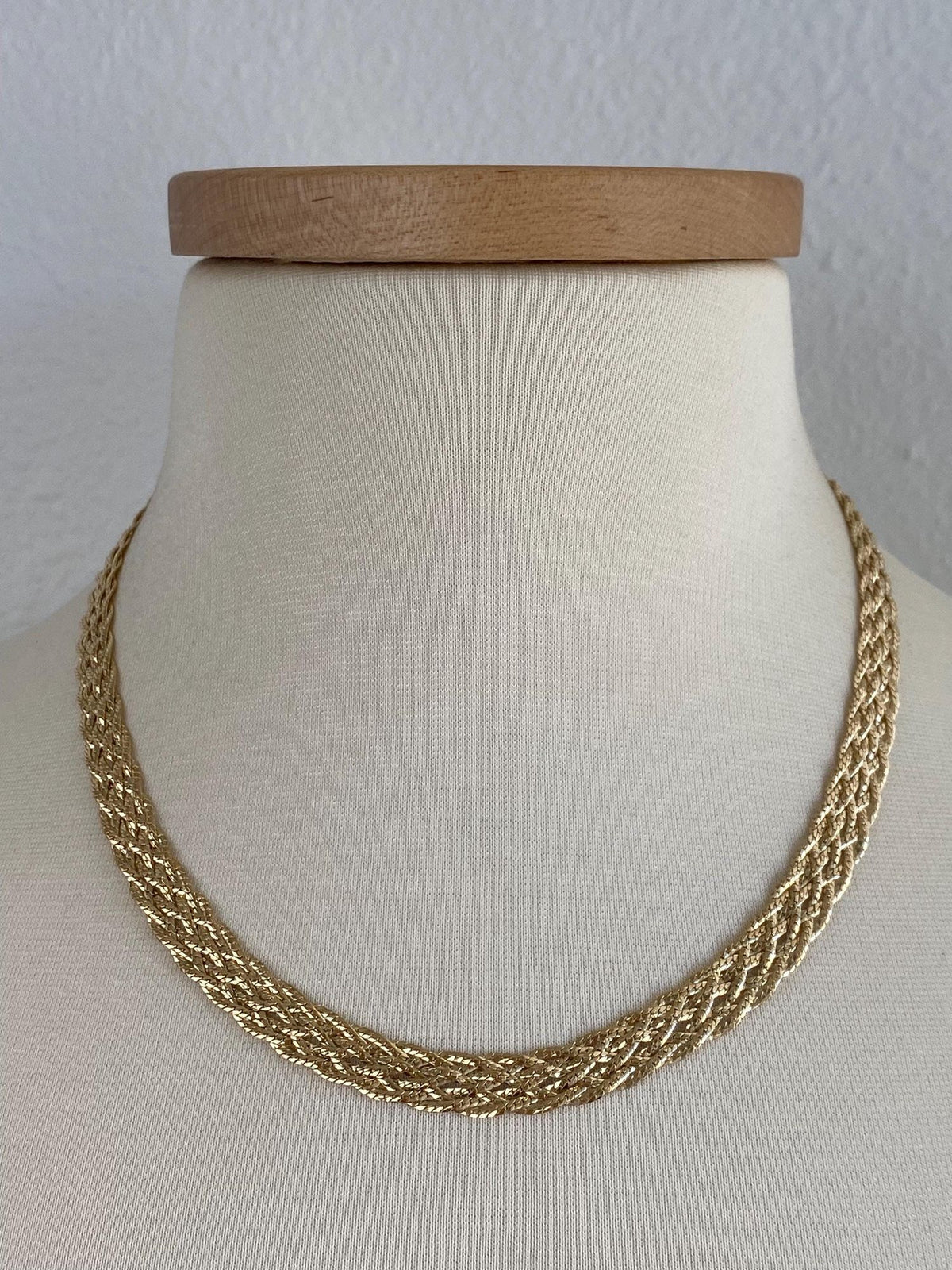 Vintage Solid 14k Yellow Gold Woven Flat Chain Necklace - 19-16.5 inches