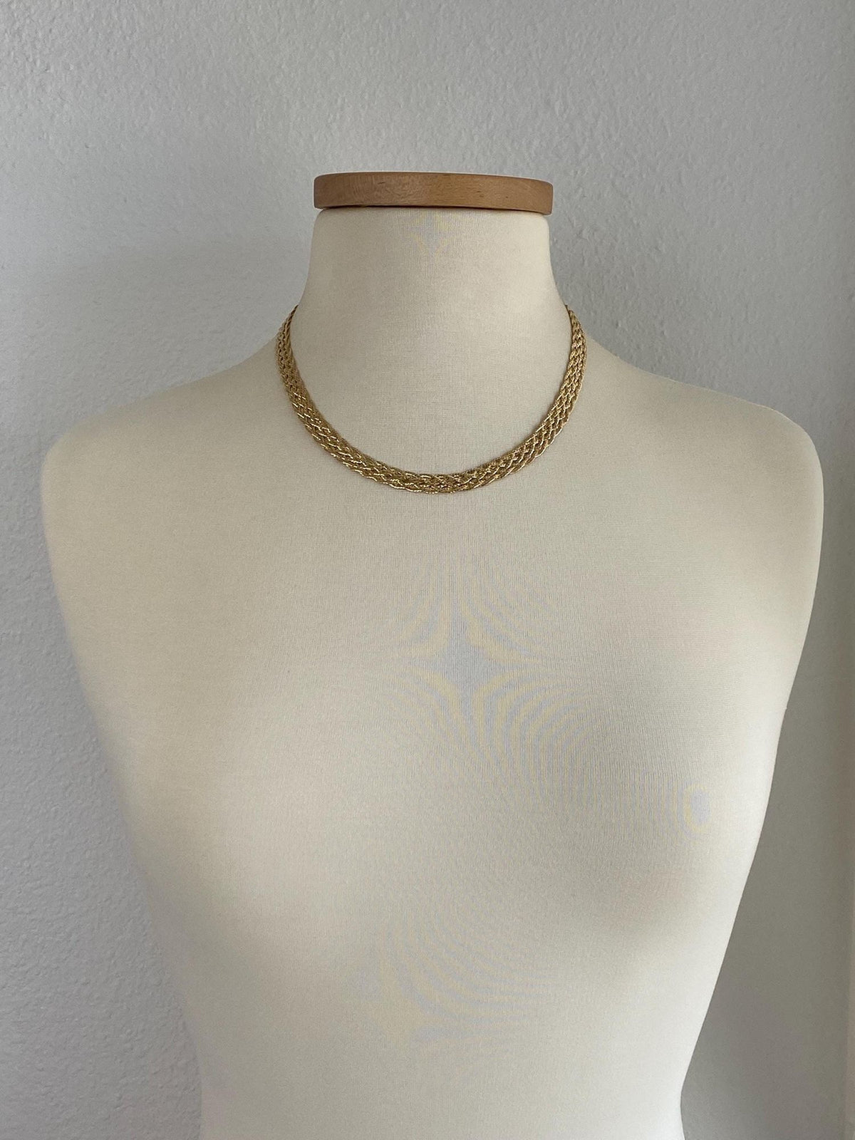 Vintage Solid 14k Yellow Gold Woven Flat Chain Necklace - 19-16.5 inches