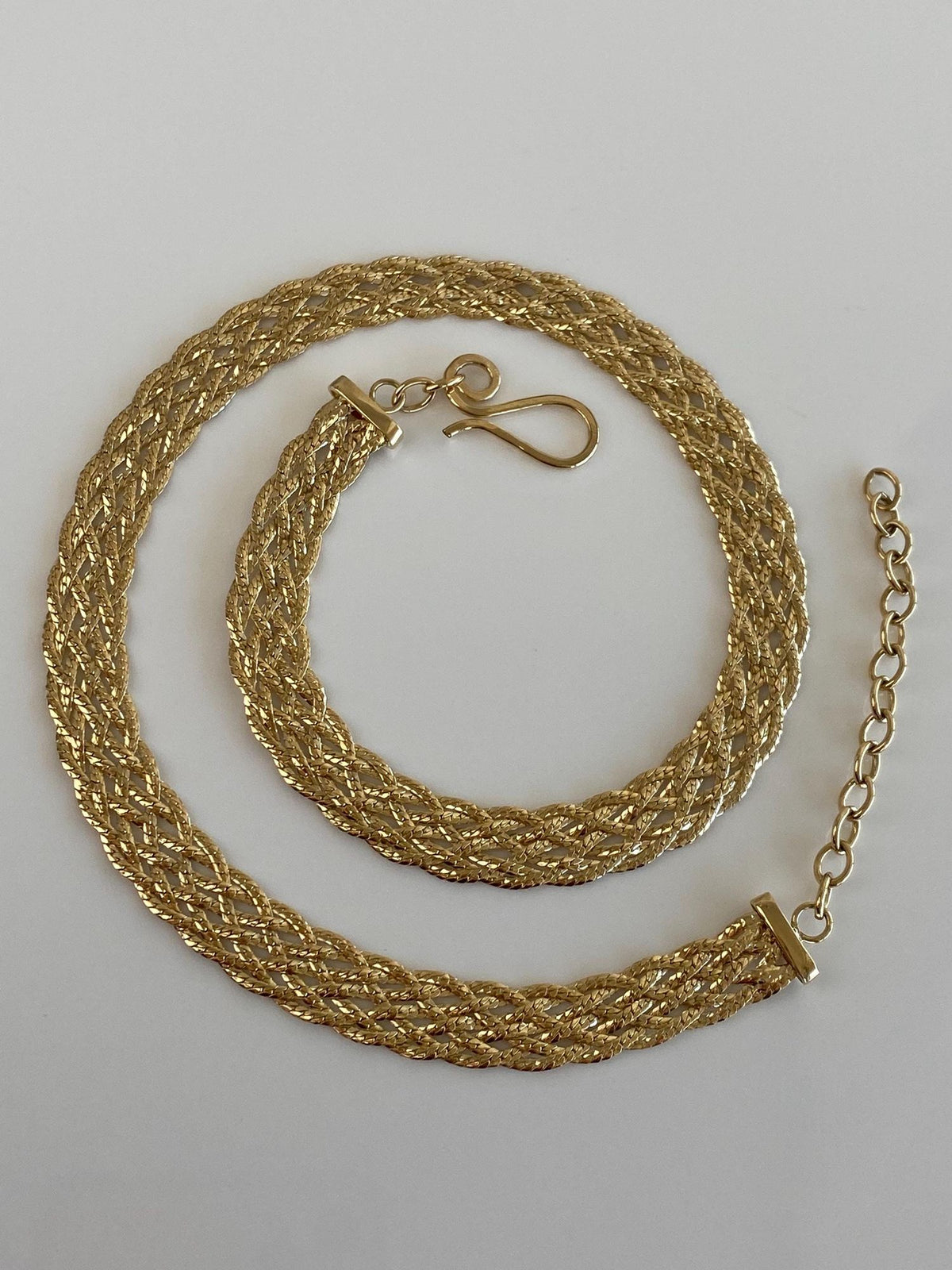 Vintage Solid 14k Yellow Gold Woven Flat Chain Necklace - 19-16.5 inches