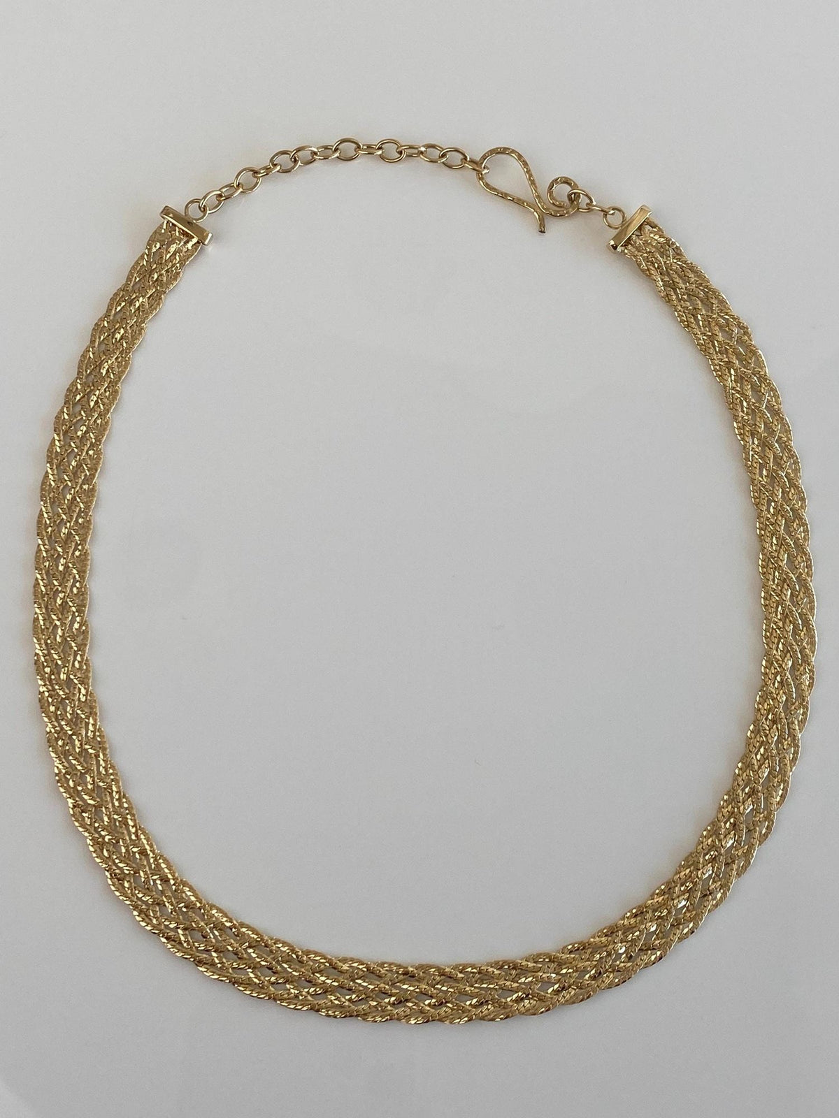 Vintage Solid 14k Yellow Gold Woven Flat Chain Necklace - 19-16.5 inches