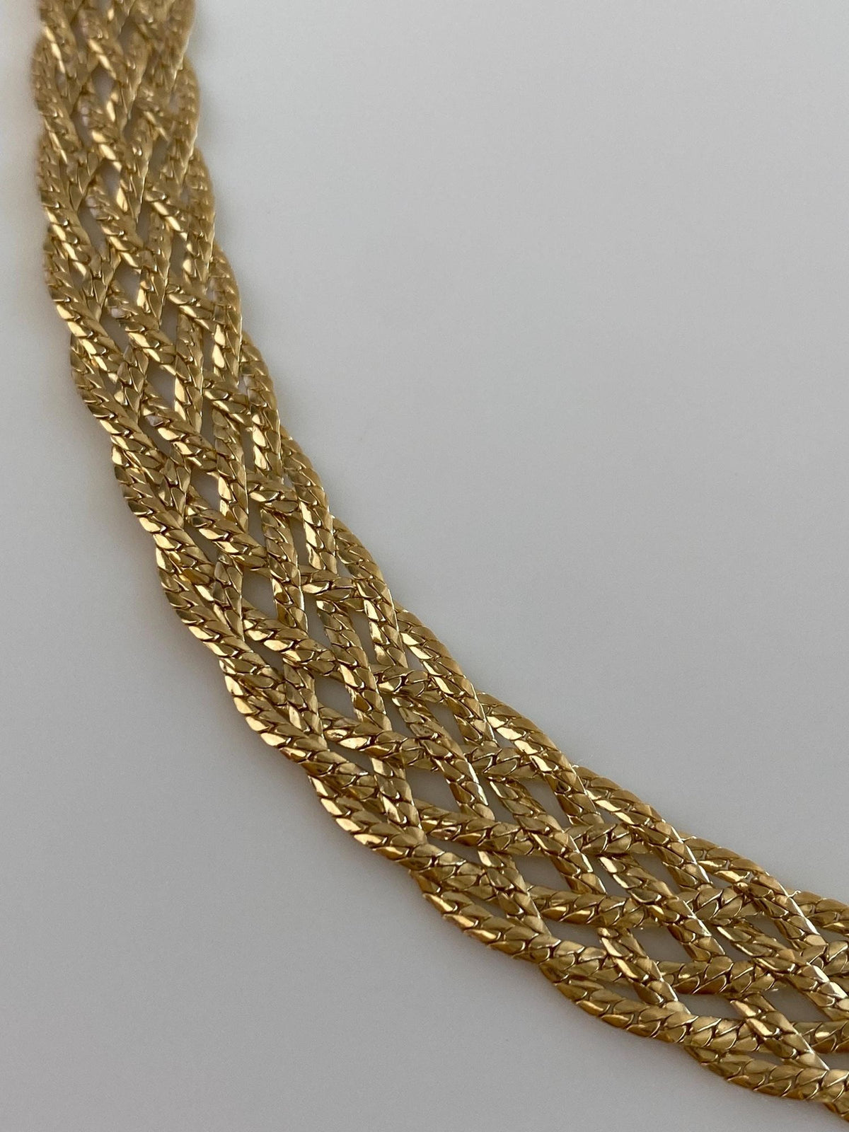 Vintage Solid 14k Yellow Gold Woven Flat Chain Necklace - 19-16.5 inches