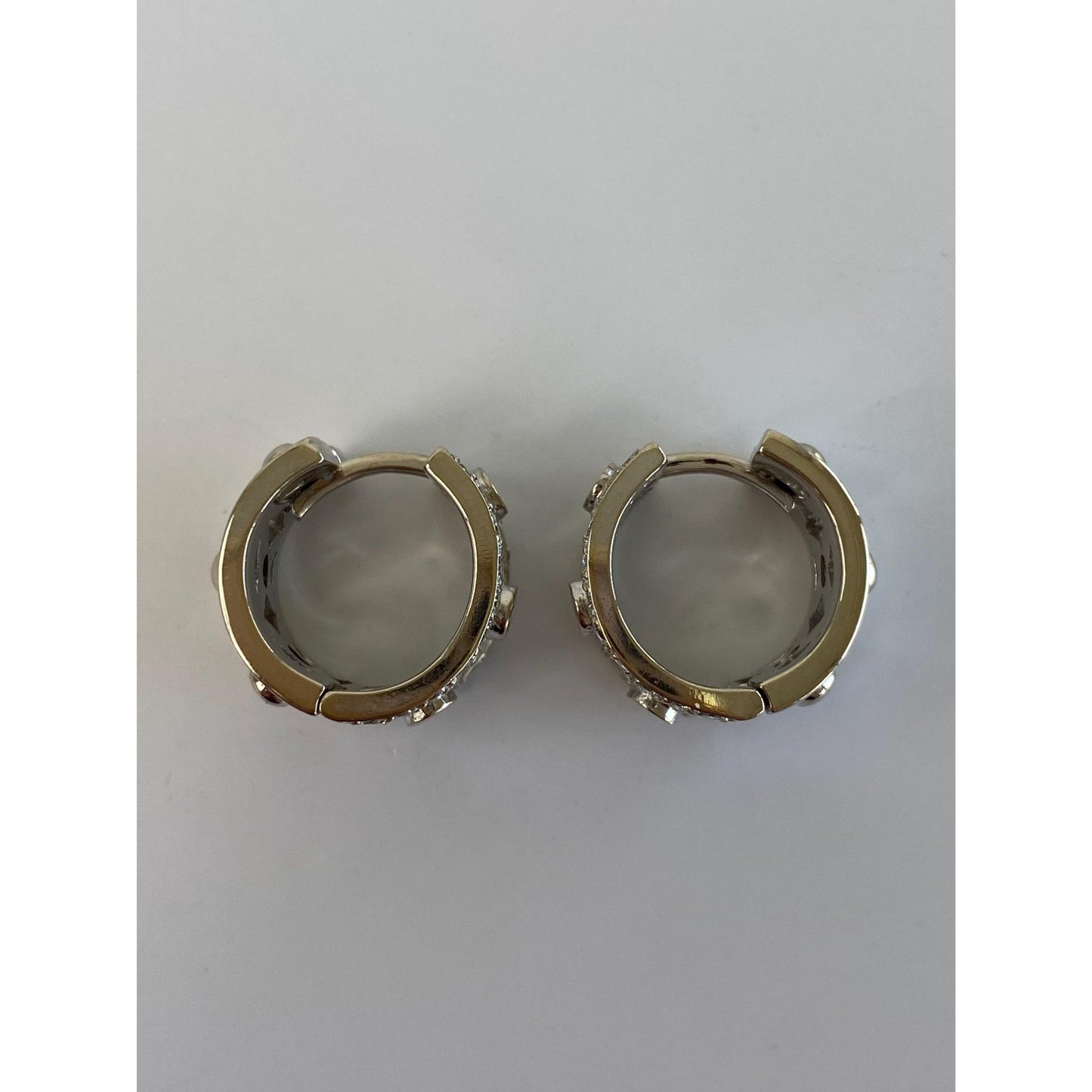 Vintage Solid 14k White Gold Diamond Floral Hoop Earrings