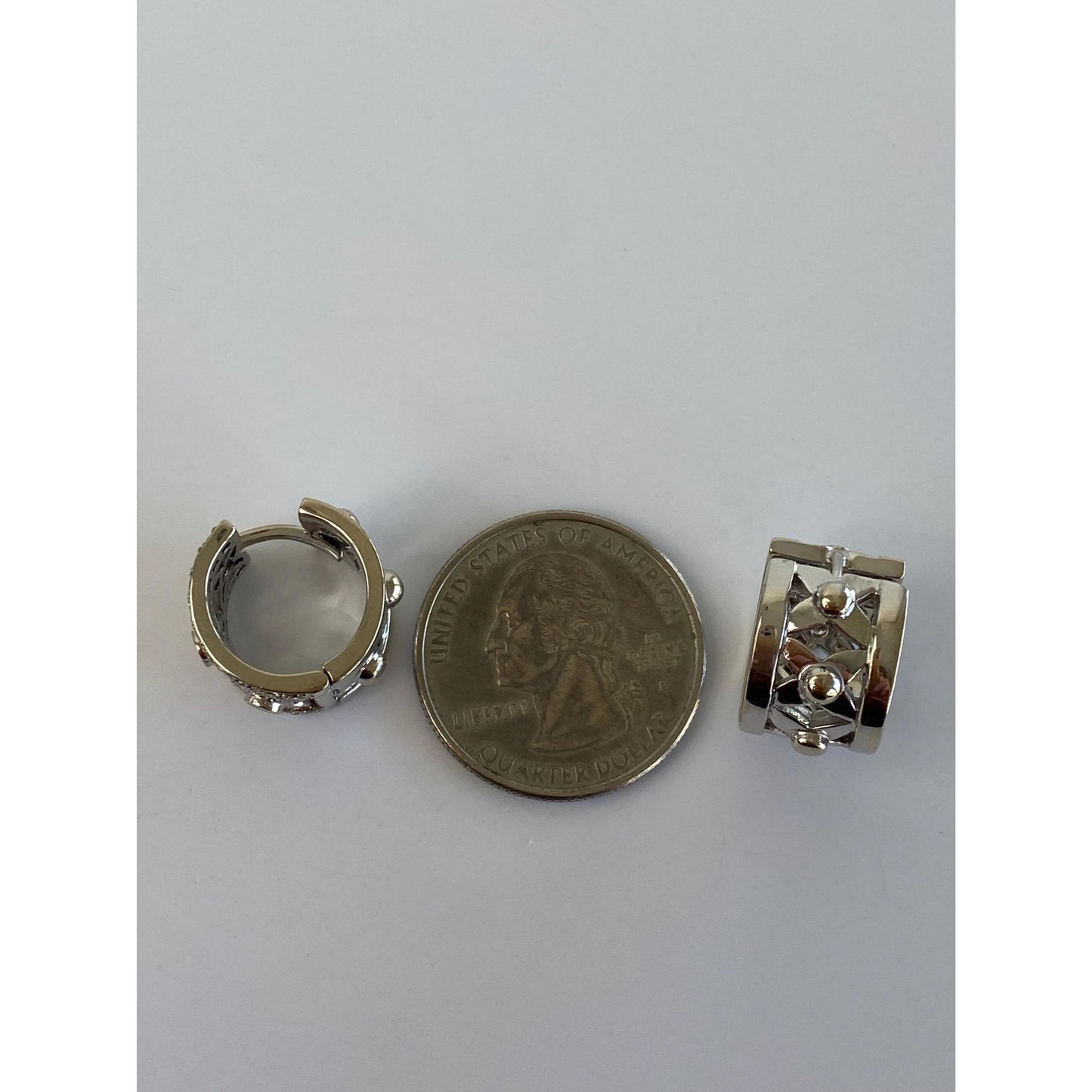 Vintage Solid 14k White Gold Diamond Floral Hoop Earrings