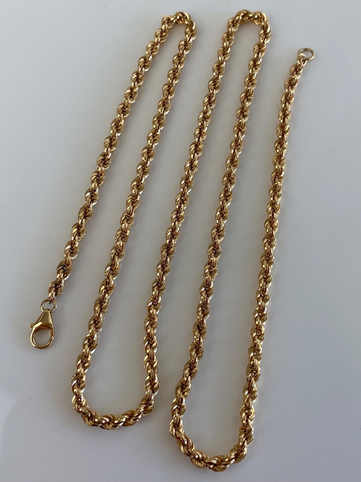 Vintage Solid 18k Yellow Gold Rope Chain Necklace - 19.5 inches