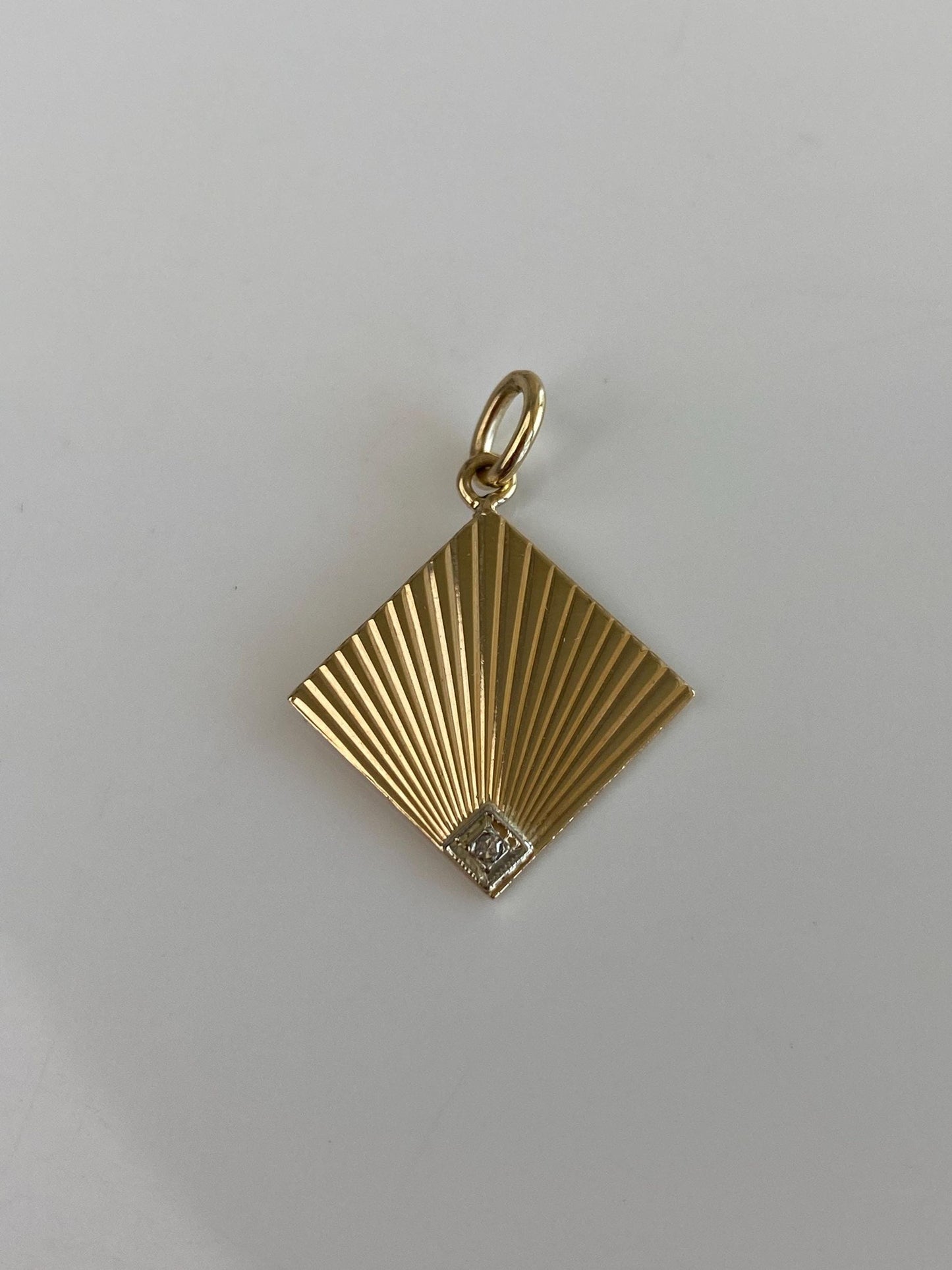 Solid 14k White & Yellow Gold Diamond Engine Turned Square Cufflink Conversion Charm