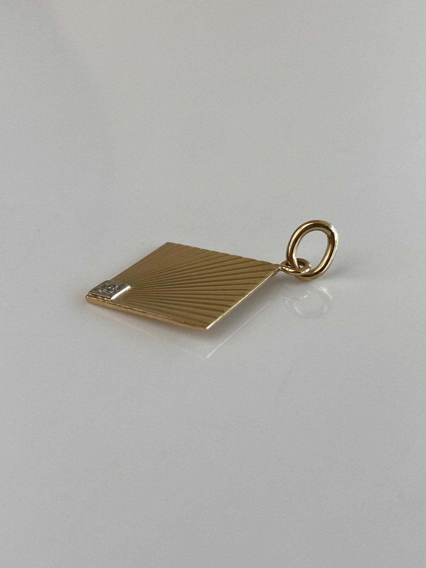 Solid 14k White & Yellow Gold Diamond Engine Turned Square Cufflink Conversion Charm