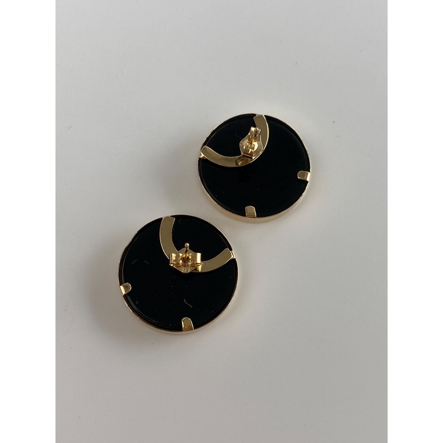 Vintage Solid 14k Yellow Gold Onyx Yin Yang Stud Earrings